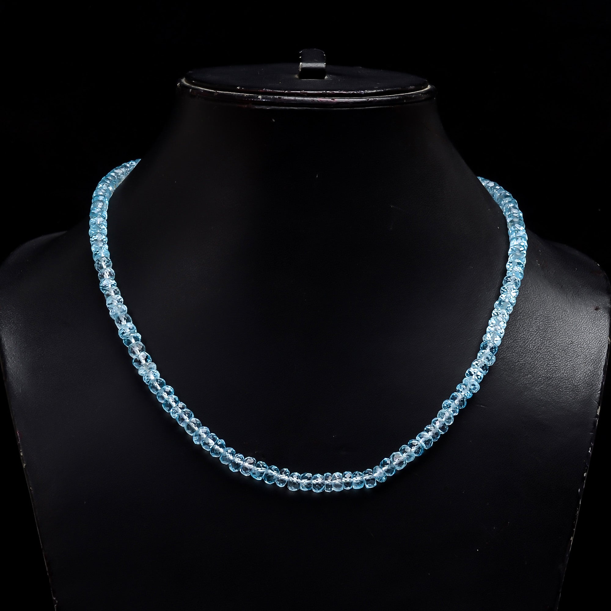 Natural Aquamarine Gemstone Rondelle Shape Faceted Beads Necklace 17-19", 5X5X4 mm, 137 Ct. YN-162