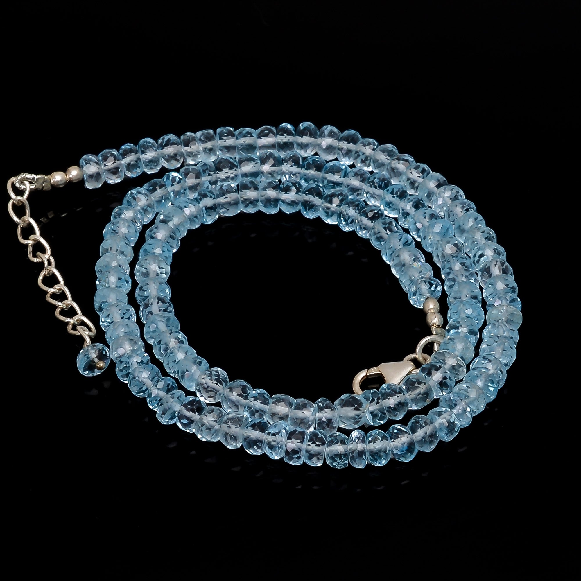 Natural Aquamarine Gemstone Rondelle Shape Faceted Beads Necklace 17-19", 5X5X4 mm, 137 Ct. YN-162
