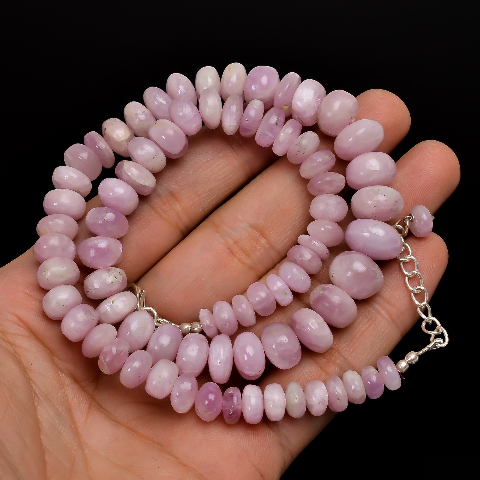 Natural Pink Kunzite Gemstone Rondelle Shape Smooth Beads Necklace 17-19" ,7X7 13X13 mm,324 Ct. YN-164