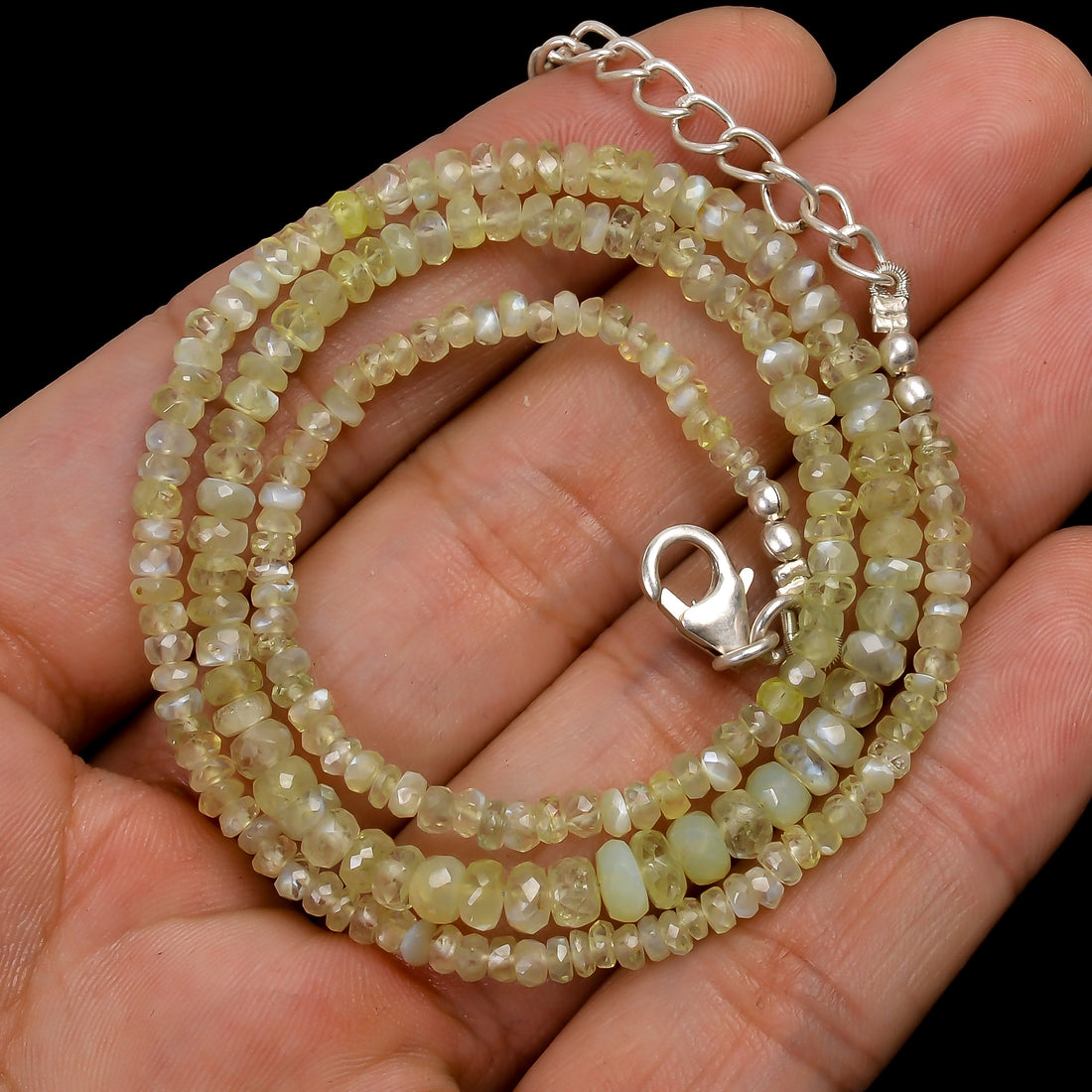 Natural chrysoberyl Cats Eye Gemstone Rondelle Shape Faceted Beads Necklace 17-19" ,3X3 5X5 mm, 60 Ct. YN-168