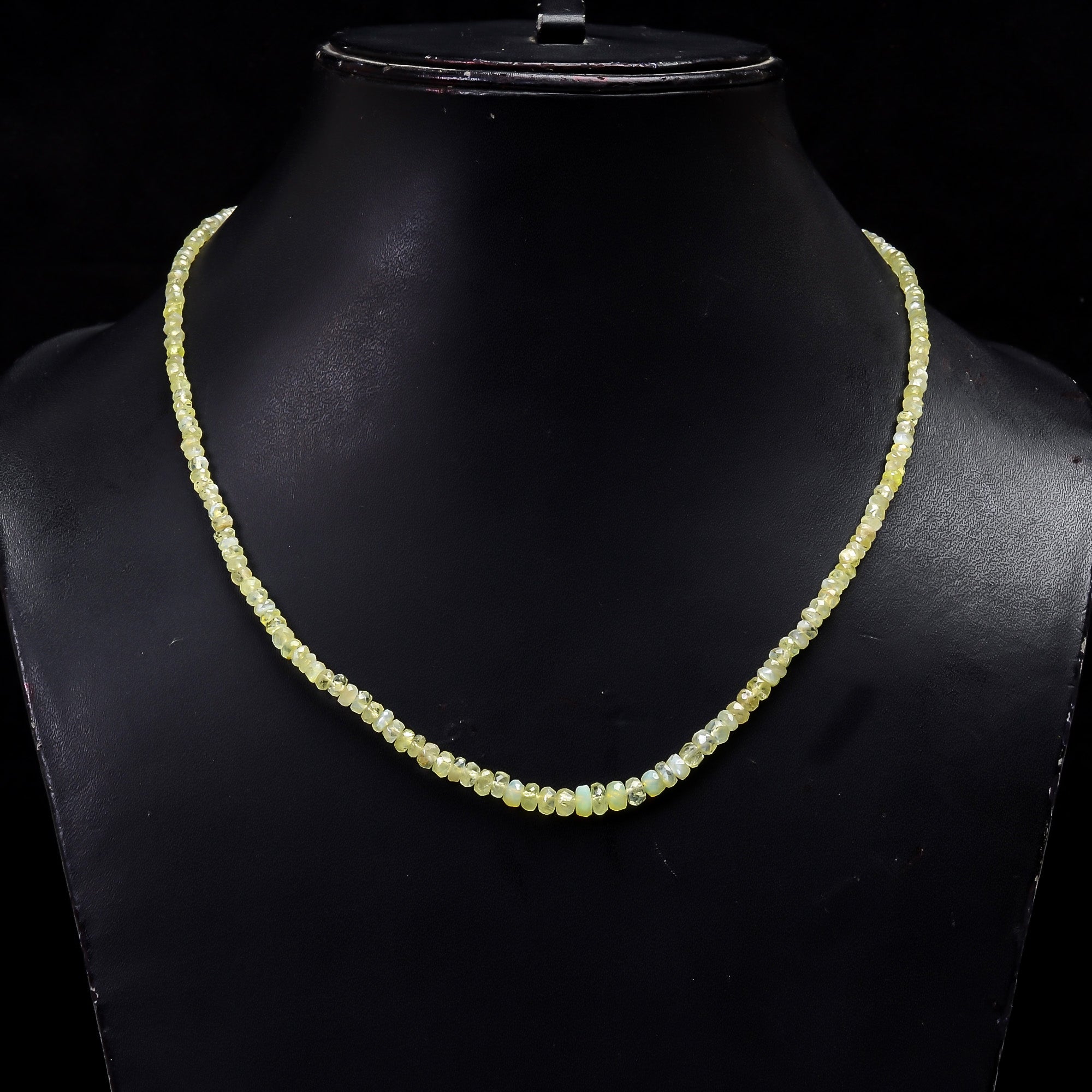 Natural chrysoberyl Cats Eye Gemstone Rondelle Shape Faceted Beads Necklace 17-19" ,3X3 5X5 mm, 60 Ct. YN-168