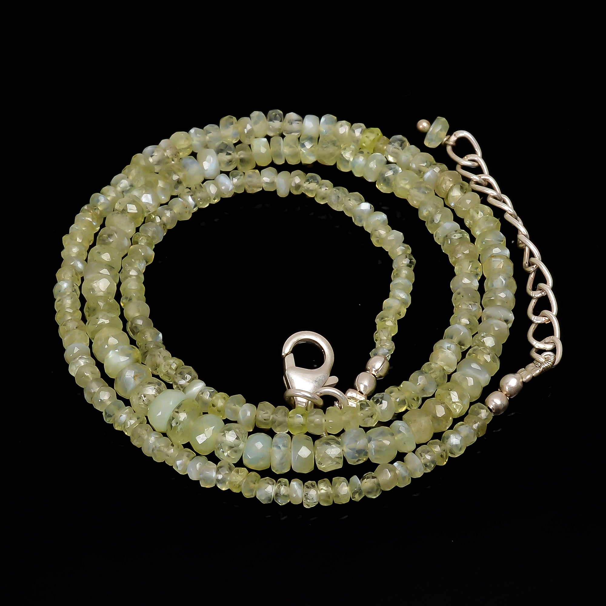 Natural chrysoberyl Cats Eye Gemstone Rondelle Shape Faceted Beads Necklace 17-19" ,3X3 5X5 mm, 60 Ct. YN-168