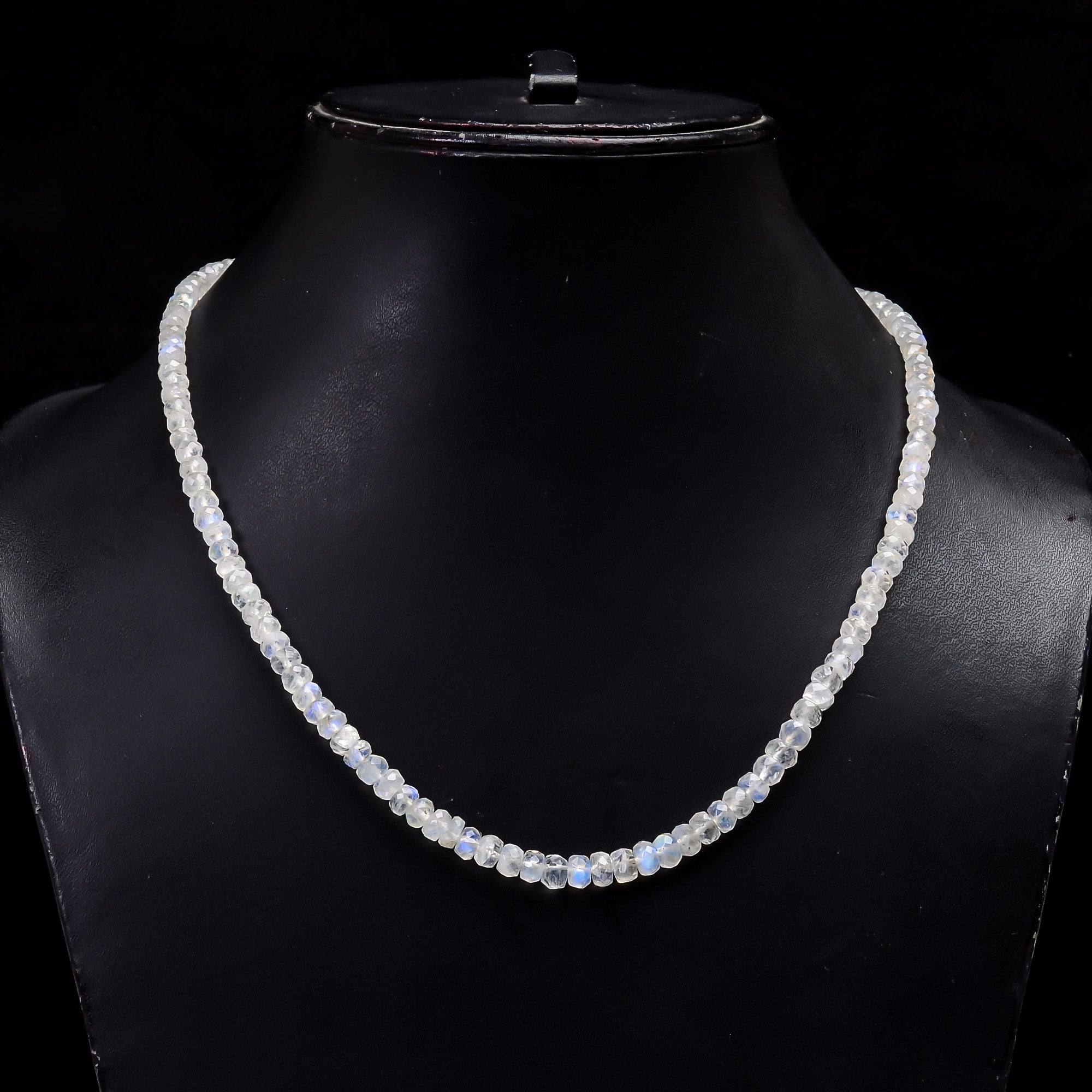 Natural Rainbow Moonstone Gemstone Rondelle Shape Faceted Beads Necklace 17-19", 4X4 5X5 mm, 84 Ct. YN-169