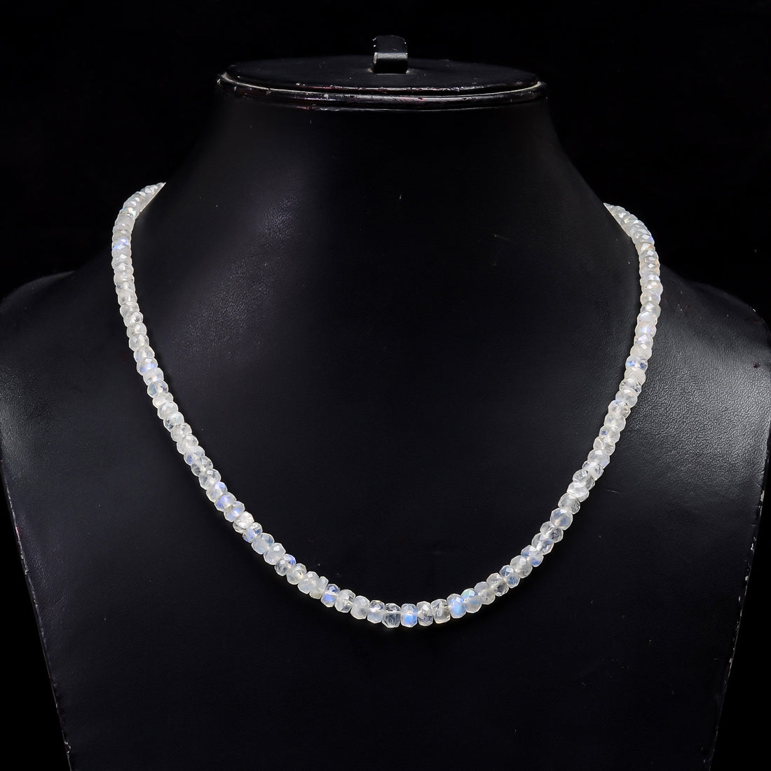 Natural Rainbow Moonstone Gemstone Rondelle Shape Faceted Beads Necklace 17-19", 4X4 5X5 mm, 84 Ct. YN-169