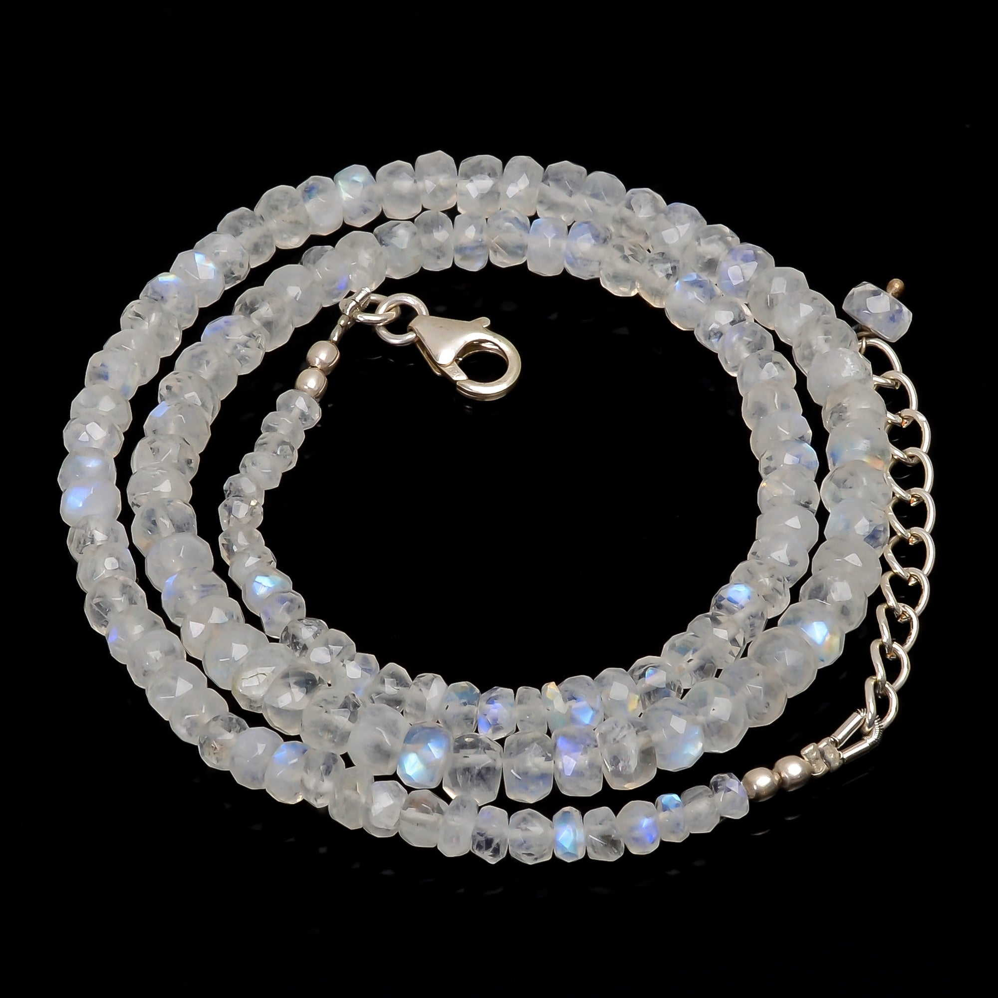 Natural Rainbow Moonstone Gemstone Rondelle Shape Faceted Beads Necklace 17-19", 4X4 5X5 mm, 84 Ct. YN-169
