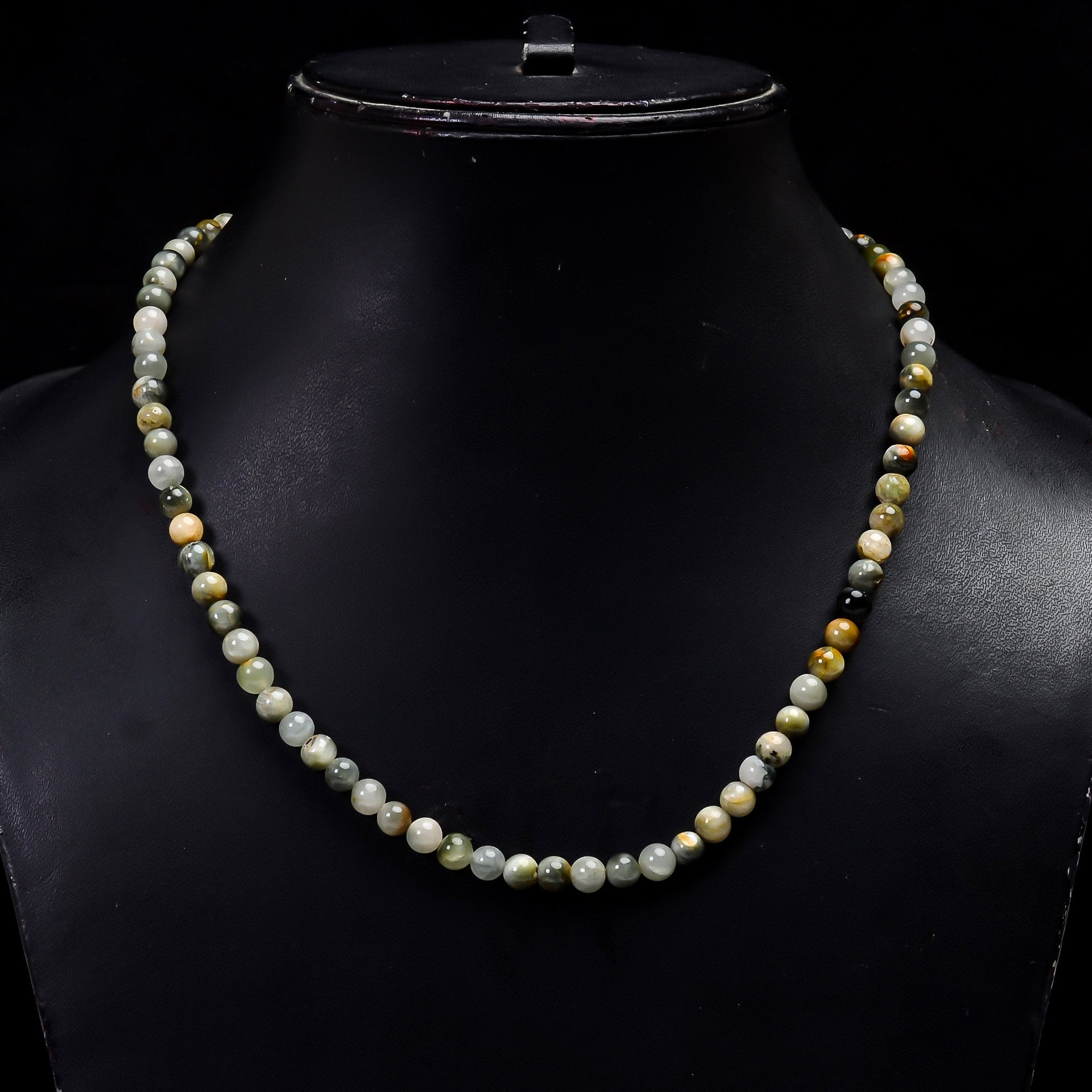 Natural Green Cats Eye Gemstone Round Shape Smooth Beads Necklace 17-19", 5X5 6X6 mm,95.5 Ct. YN-171
