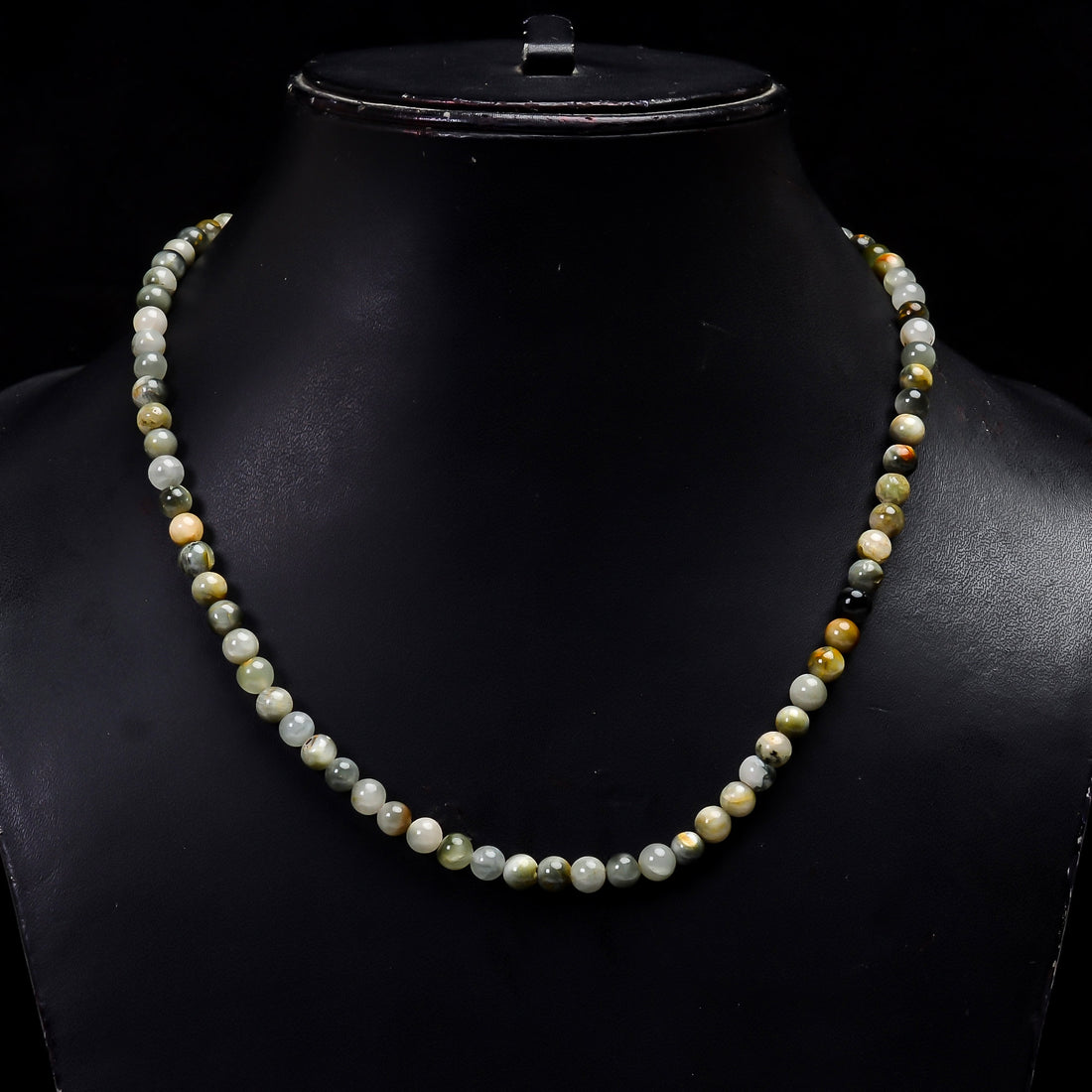 Natural Green Cats Eye Gemstone Round Shape Smooth Beads Necklace 17-19", 5X5 6X6 mm,95.5 Ct. YN-171
