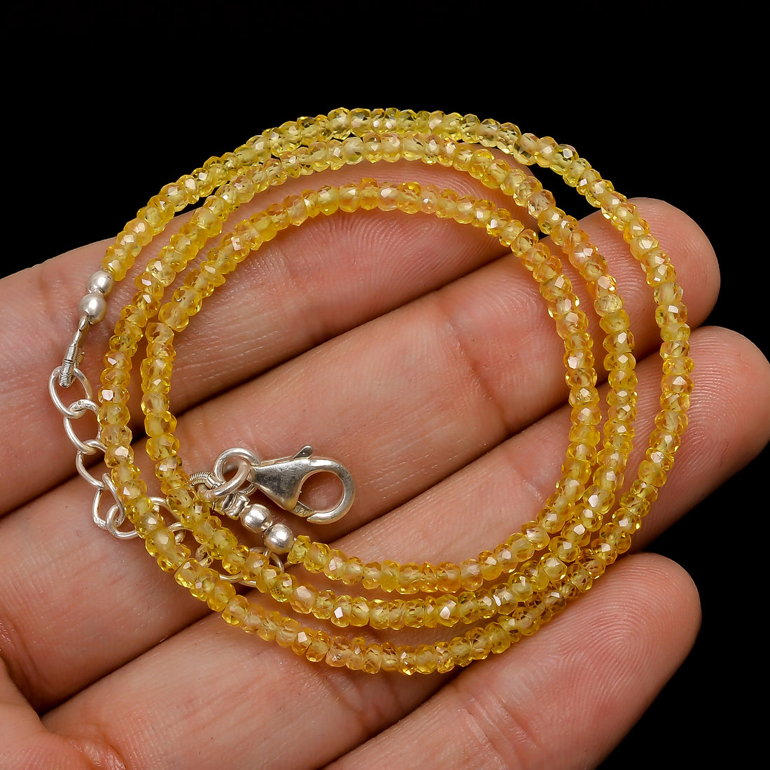 Natural Yellow Sapphire Gemstone Rondelle Shape Faceted Beads Necklace 17-19" ,2X2 3X3 mm, 41.5 Ct. YN-173