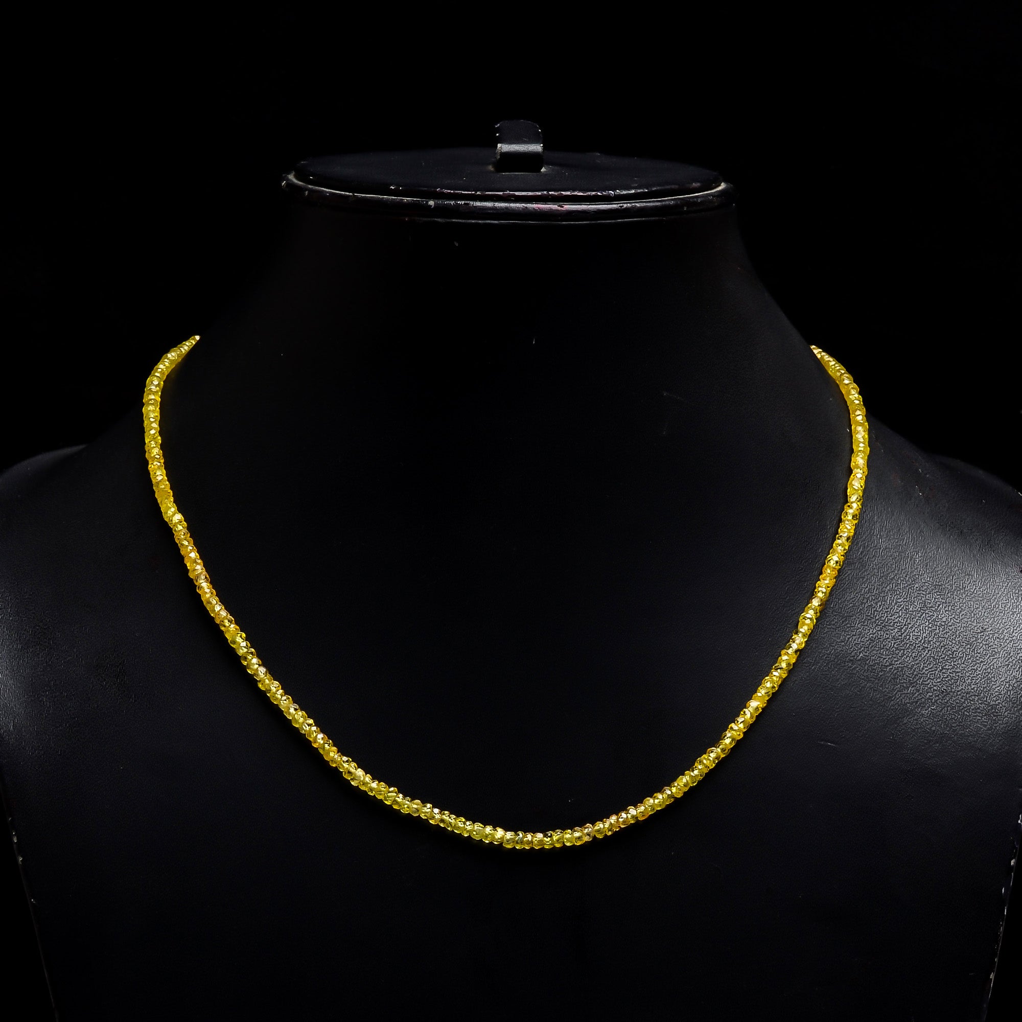 Natural Yellow Sapphire Gemstone Rondelle Shape Faceted Beads Necklace 17-19" ,2X2 3X3 mm, 41.5 Ct. YN-173