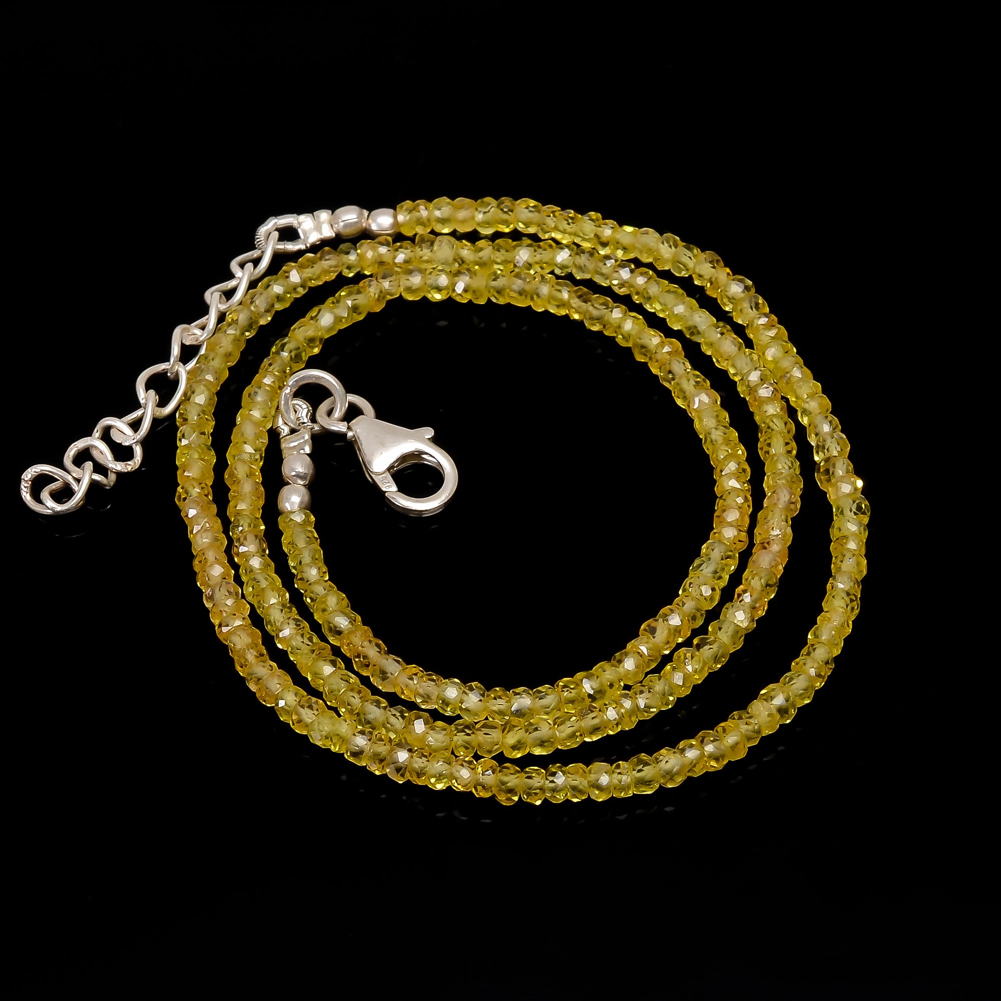 Natural Yellow Sapphire Gemstone Rondelle Shape Faceted Beads Necklace 17-19" ,2X2 3X3 mm, 41.5 Ct. YN-173