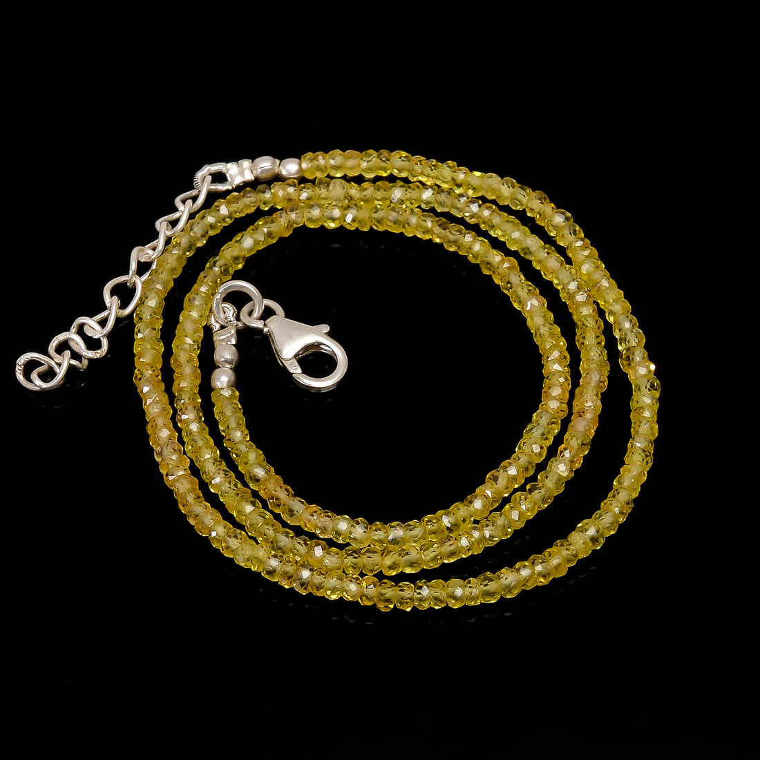 Natural Yellow Sapphire Gemstone Rondelle Shape Faceted Beads Necklace 17-19" ,2X2 3X3 mm, 41.5 Ct. YN-173