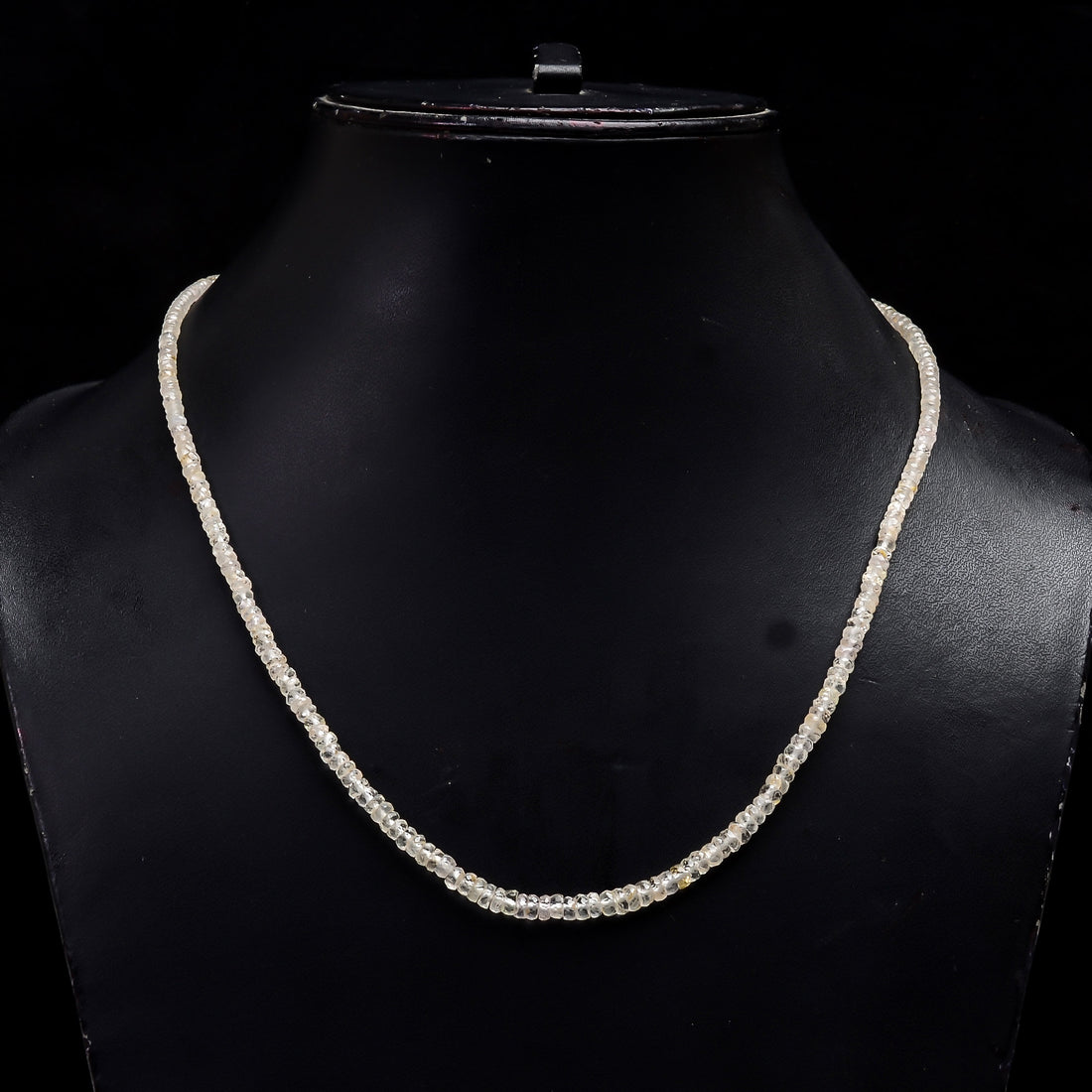Natural White Sapphire Gemstone Rondelle Shape Faceted Beads Necklace 17-19", 3X3 4X4 mm, 61.5 Ct. YN-180
