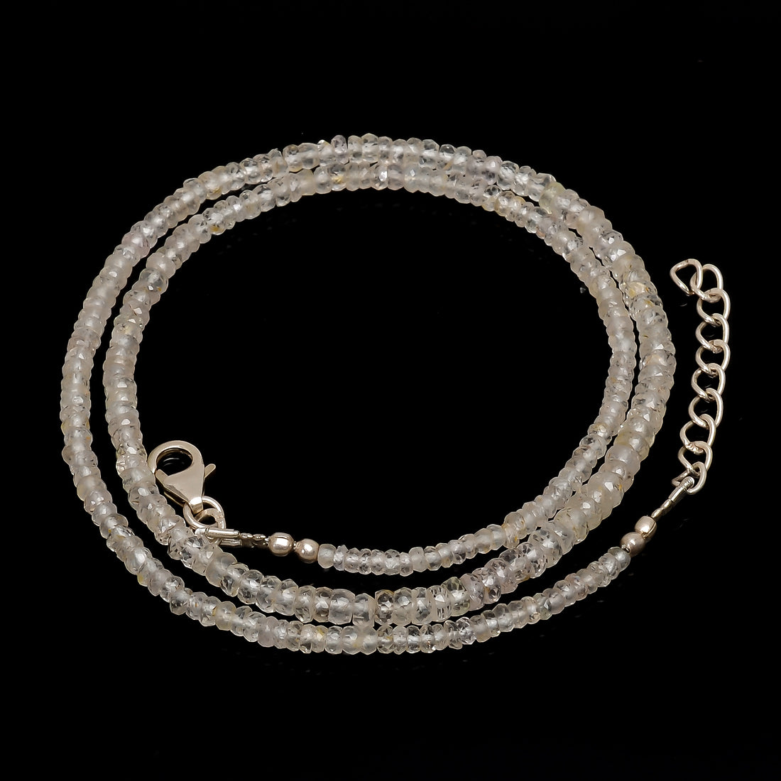 Natural White Sapphire Gemstone Rondelle Shape Faceted Beads Necklace 17-19", 3X3 4X4 mm, 61.5 Ct. YN-180