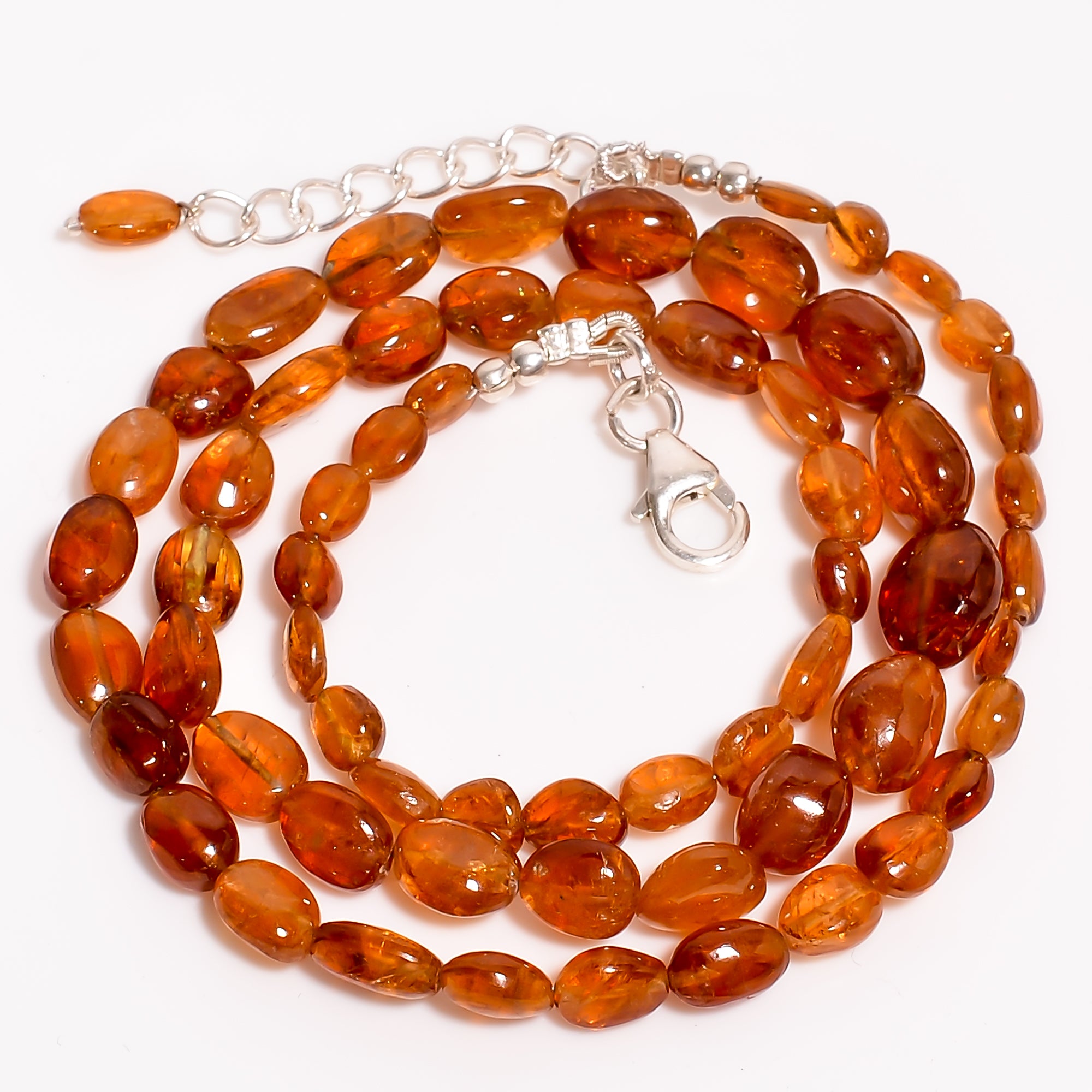 Hessonite Garnet Natural Gemstone Oval Shape Smooth Beads Necklace 17-19" ,5X4 10X8 mm 98.5 Ct. YN-182