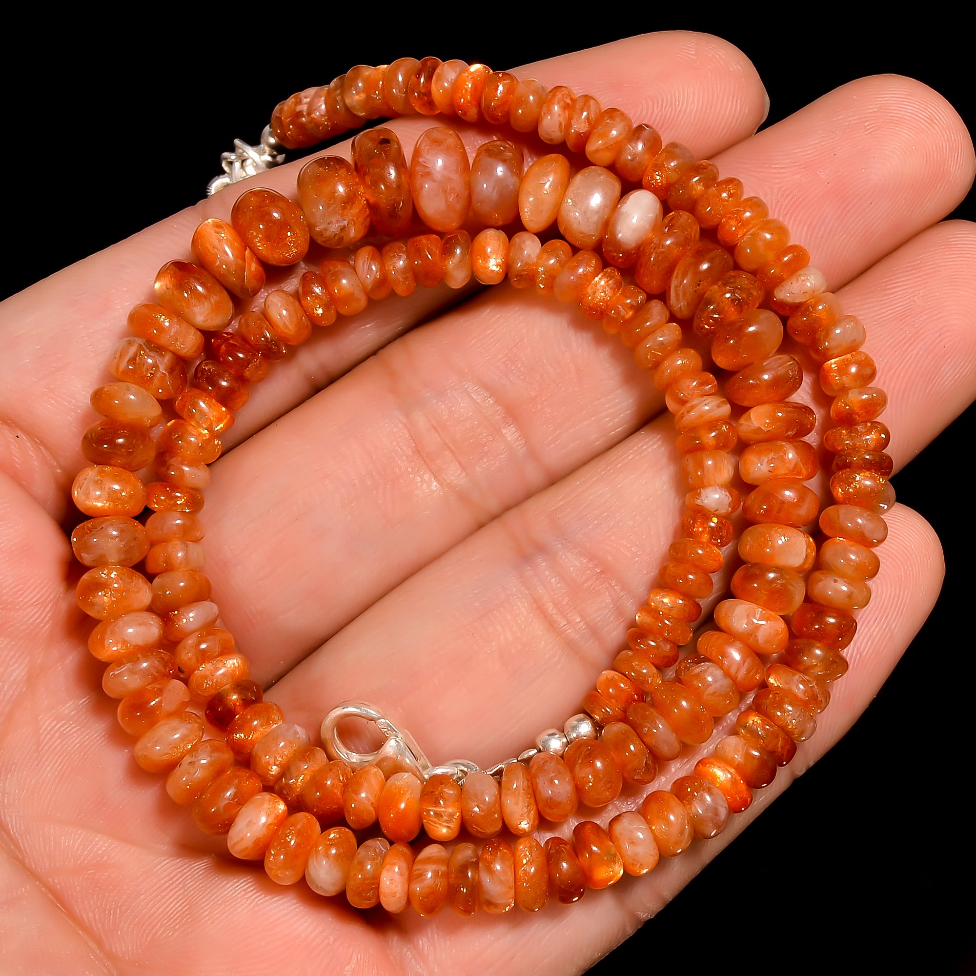 Sunstone Natural Gemstone Rondelle Shape Smooth Beads Necklace 17-20" ,3X3 9X9 mm 111 Ct. YN-185