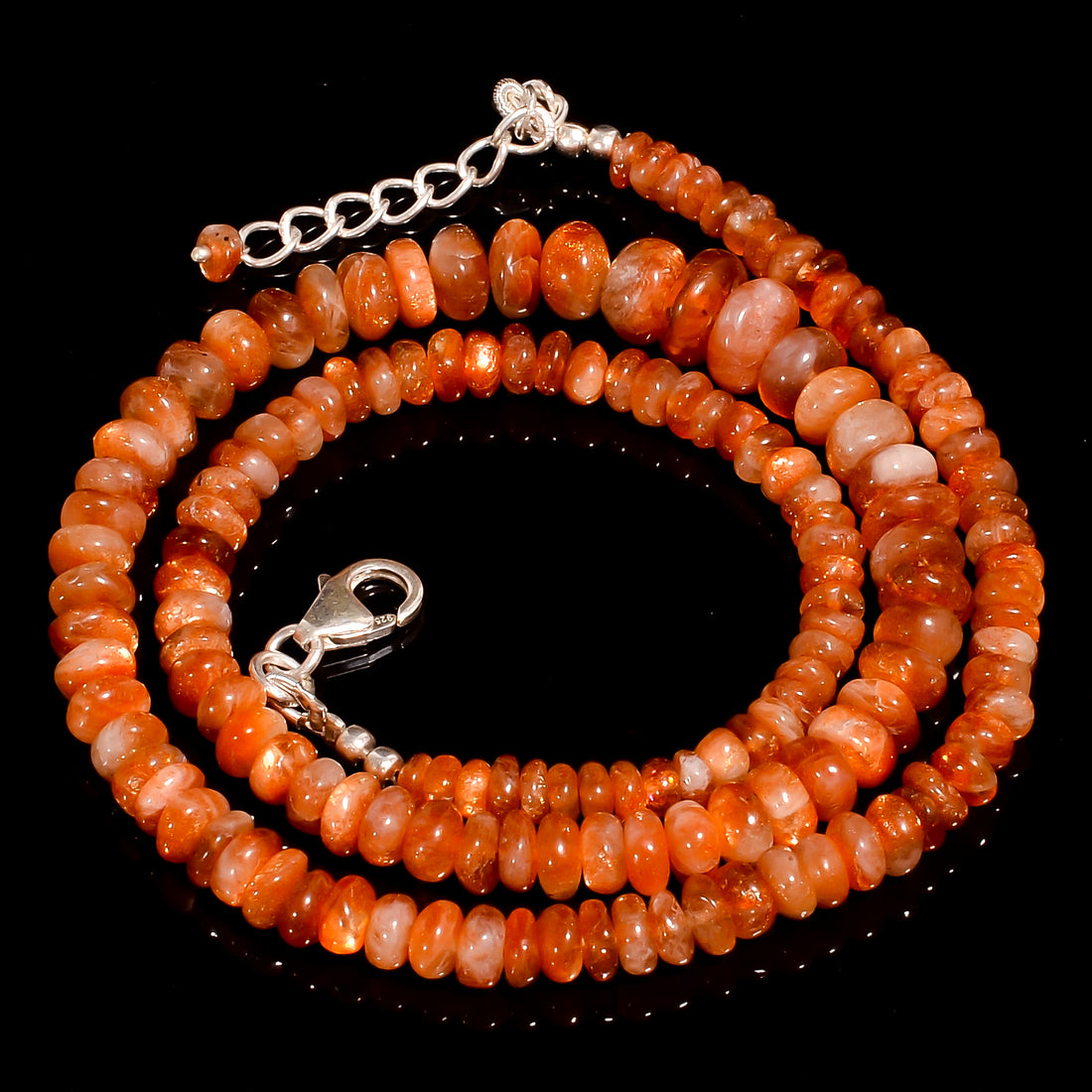 Sunstone Natural Gemstone Rondelle Shape Smooth Beads Necklace 17-20" ,3X3 9X9 mm 111 Ct. YN-185