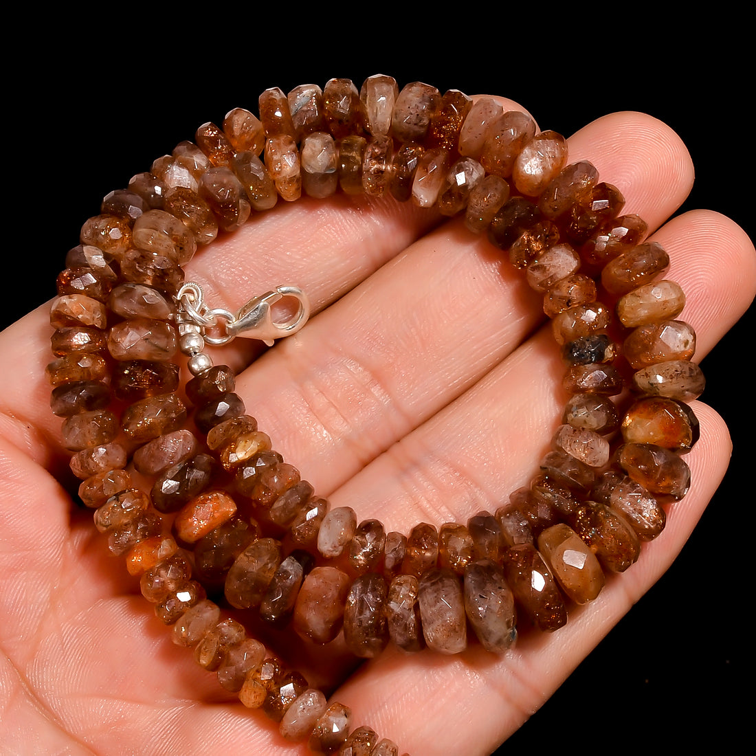 Sunstone Natural Gemstone Rondelle Shape Faceted Beads Necklace 17-19" ,5X5 10X10 mm 171 Ct. YN-187