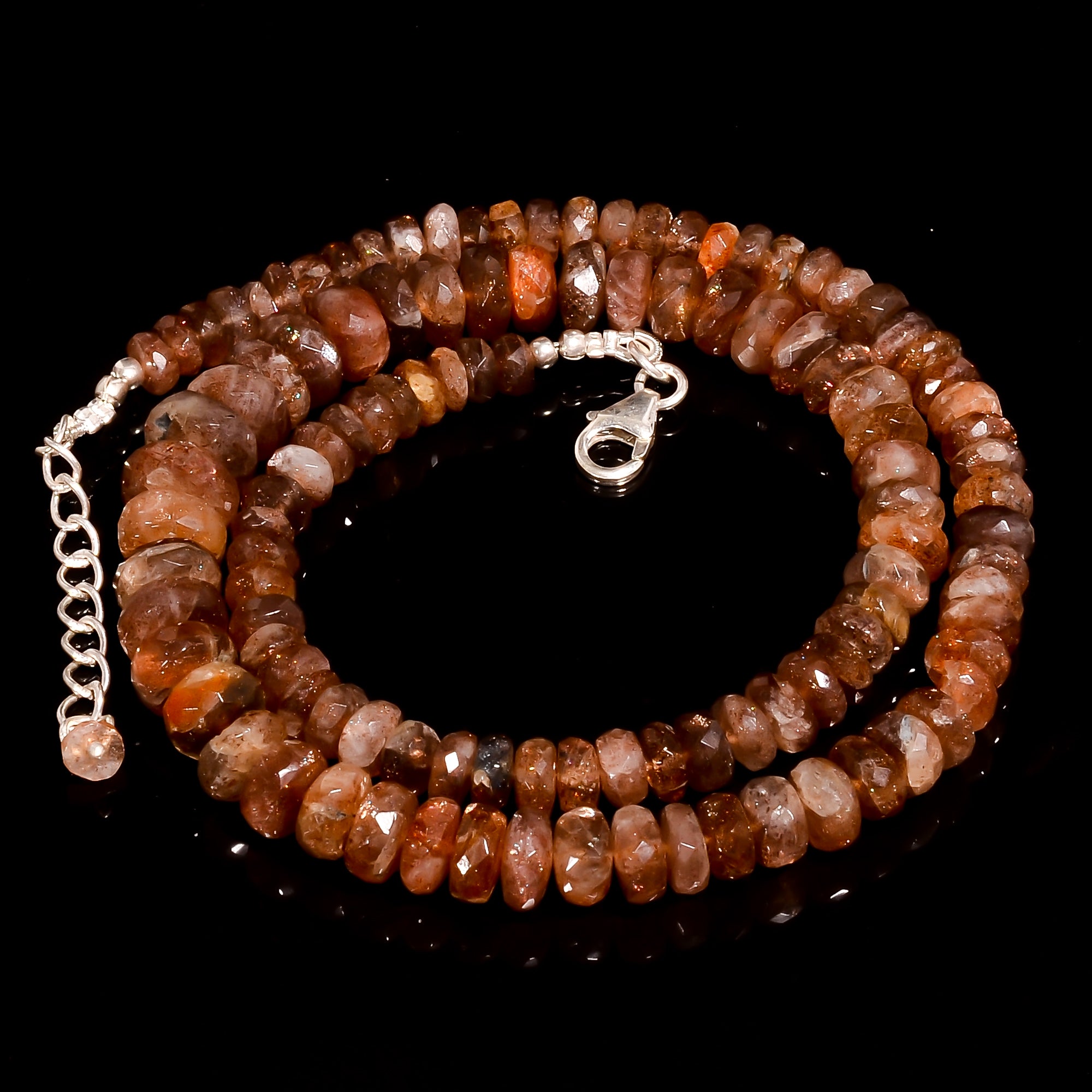 Sunstone Natural Gemstone Rondelle Shape Faceted Beads Necklace 17-19" ,5X5 10X10 mm 171 Ct. YN-187