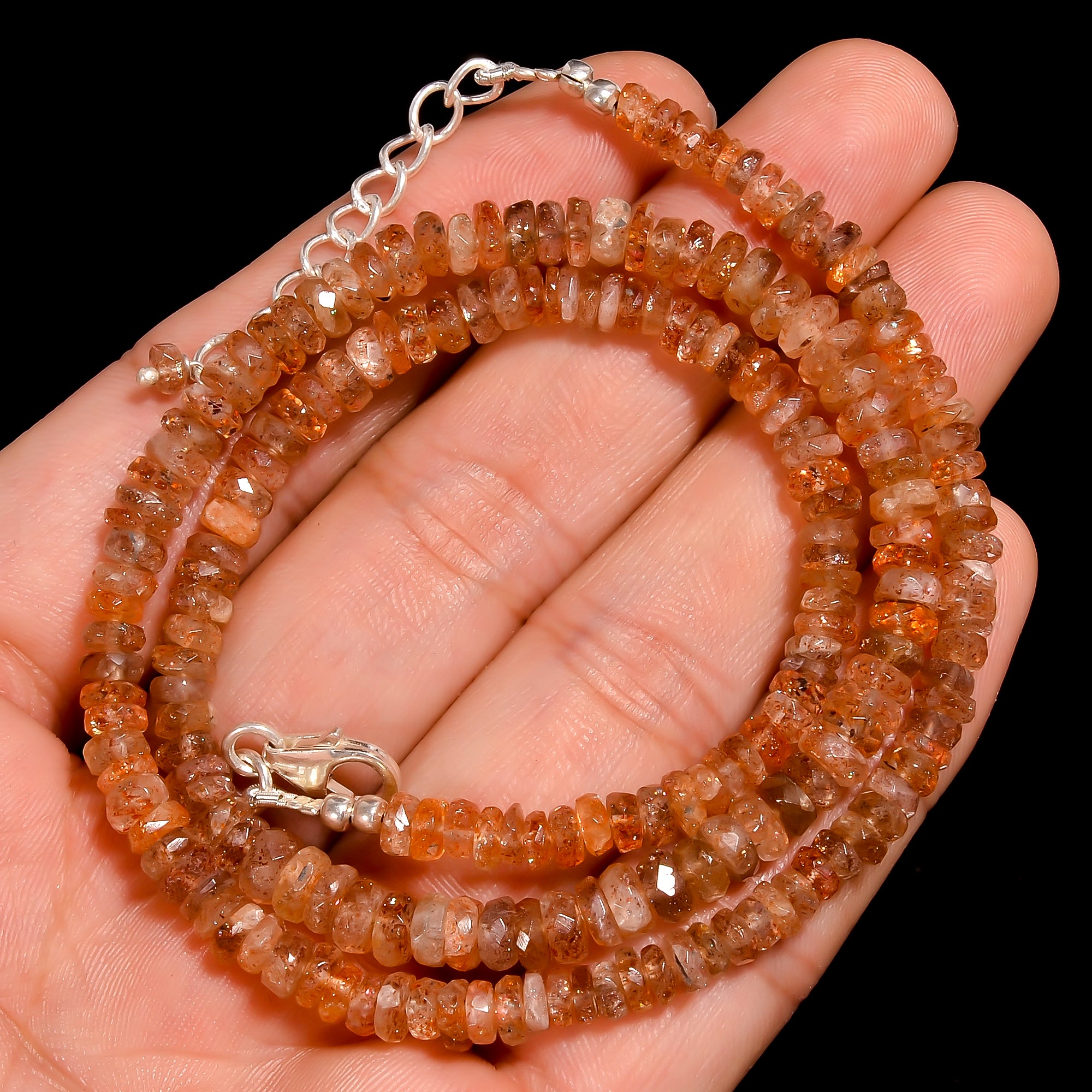 Sunstone Natural Gemstone Rondelle Shape Faceted Beads Necklace 17-20" ,3X3 5X5 mm 79.5 Ct. YN-188