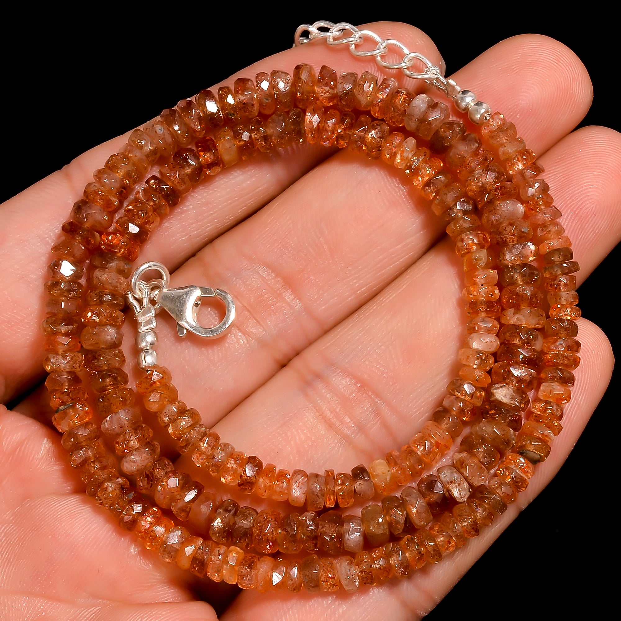 Sunstone Natural Gemstone Rondelle Shape Faceted Beads Necklace 17-19" ,4X4 5X5 mm 73.5 Ct. YN-189