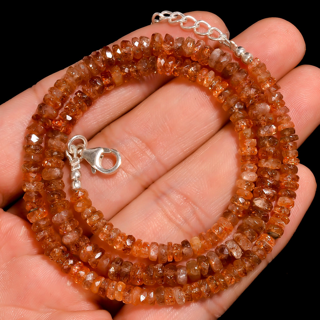 Sunstone Natural Gemstone Rondelle Shape Faceted Beads Necklace 17-19" ,4X4 5X5 mm 73.5 Ct. YN-189