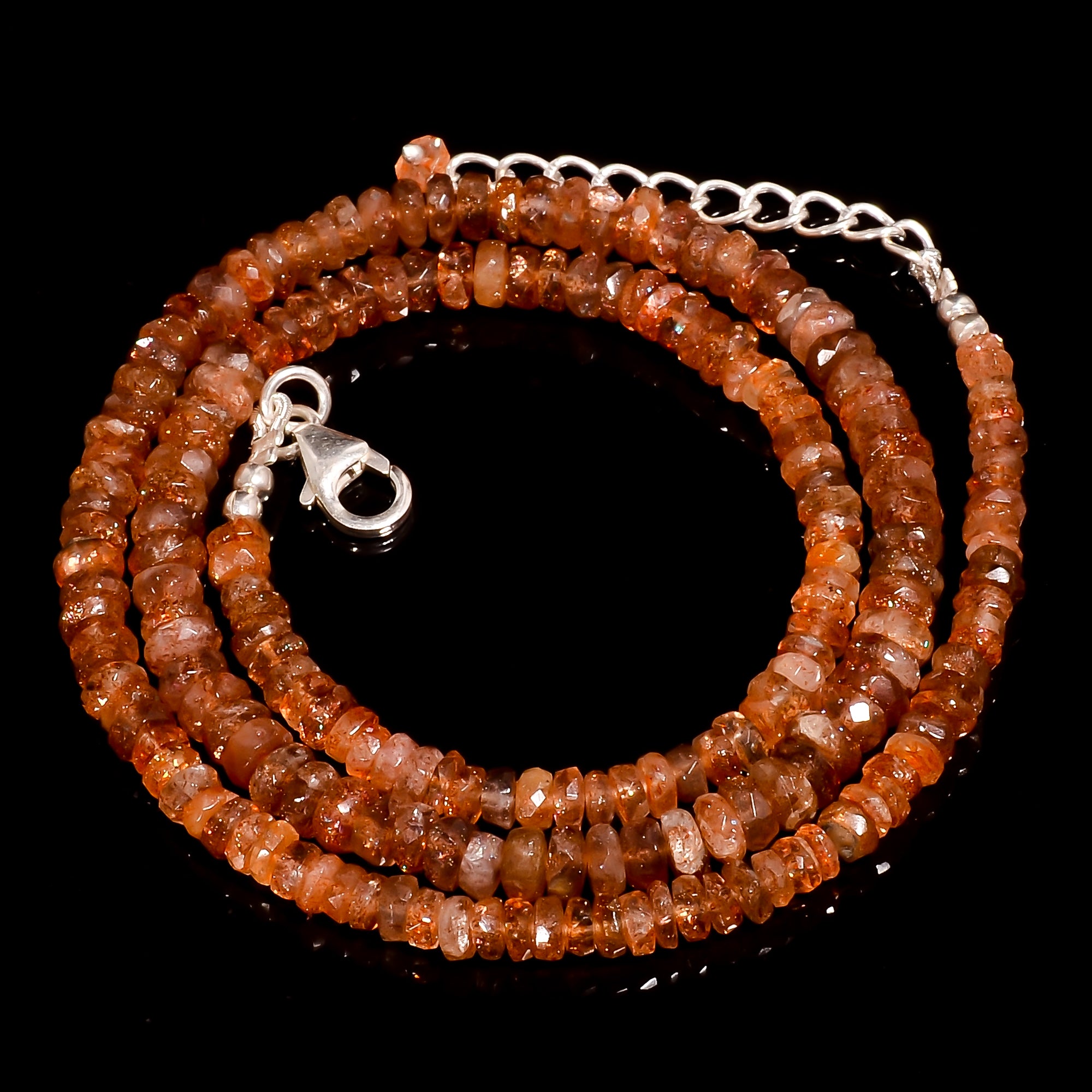Sunstone Natural Gemstone Rondelle Shape Faceted Beads Necklace 17-19" ,4X4 5X5 mm 73.5 Ct. YN-189