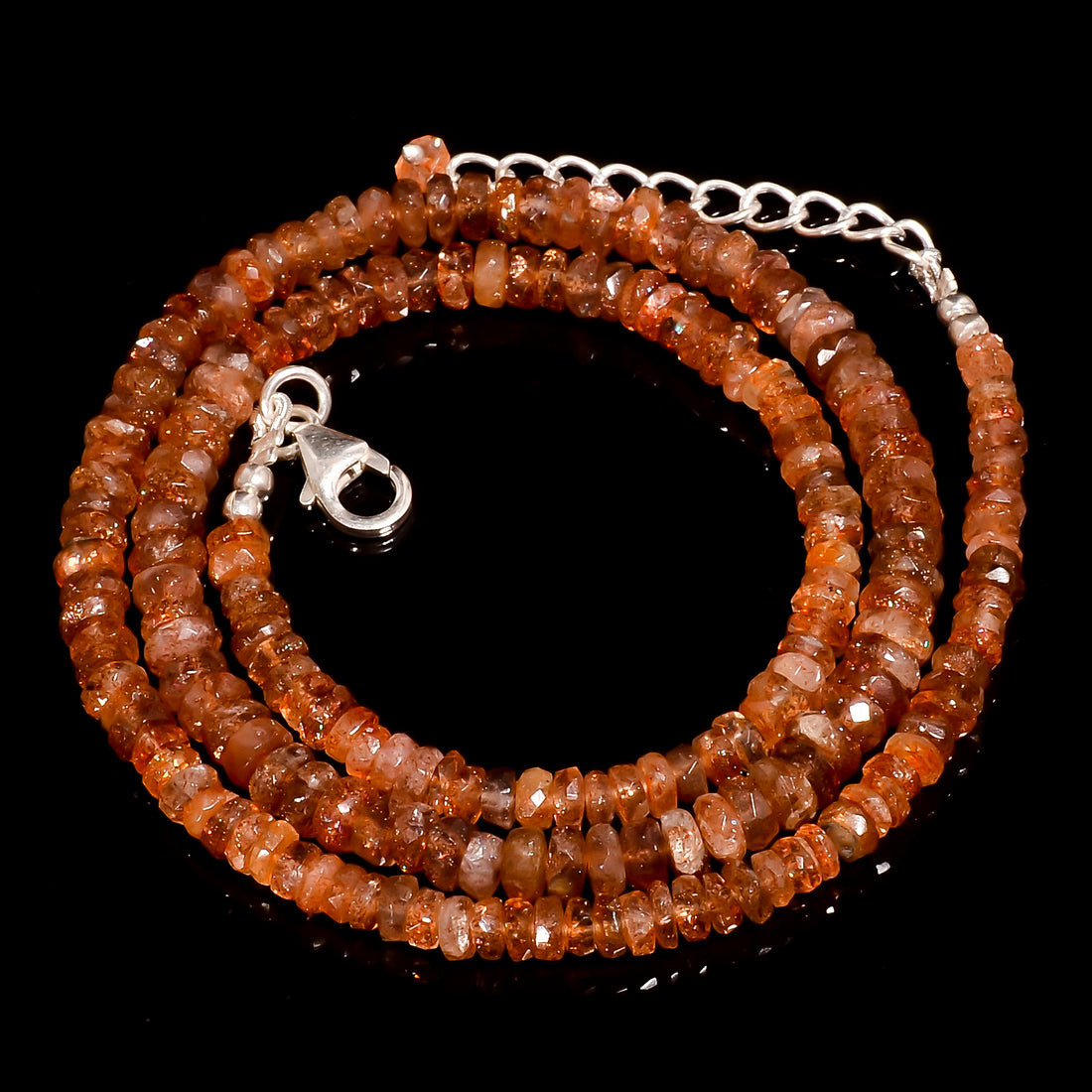 Sunstone Natural Gemstone Rondelle Shape Faceted Beads Necklace 17-19" ,4X4 5X5 mm 73.5 Ct. YN-189