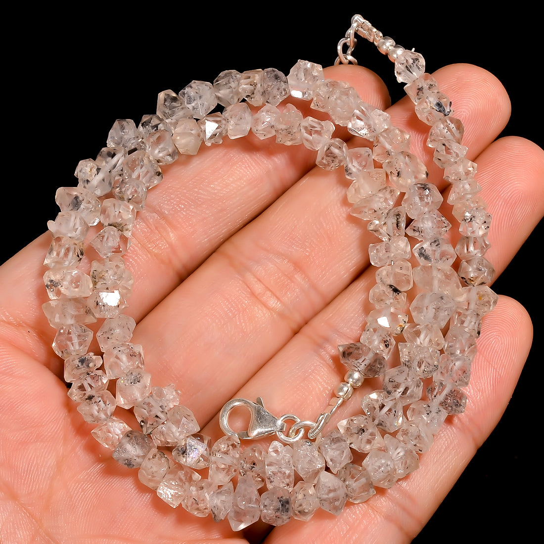 Herkimer Diamond Natural Gemstone Fancy Shape Faceted Beads Necklace 17-19" ,6X4 8X3 mm 101 Ct. YN-192