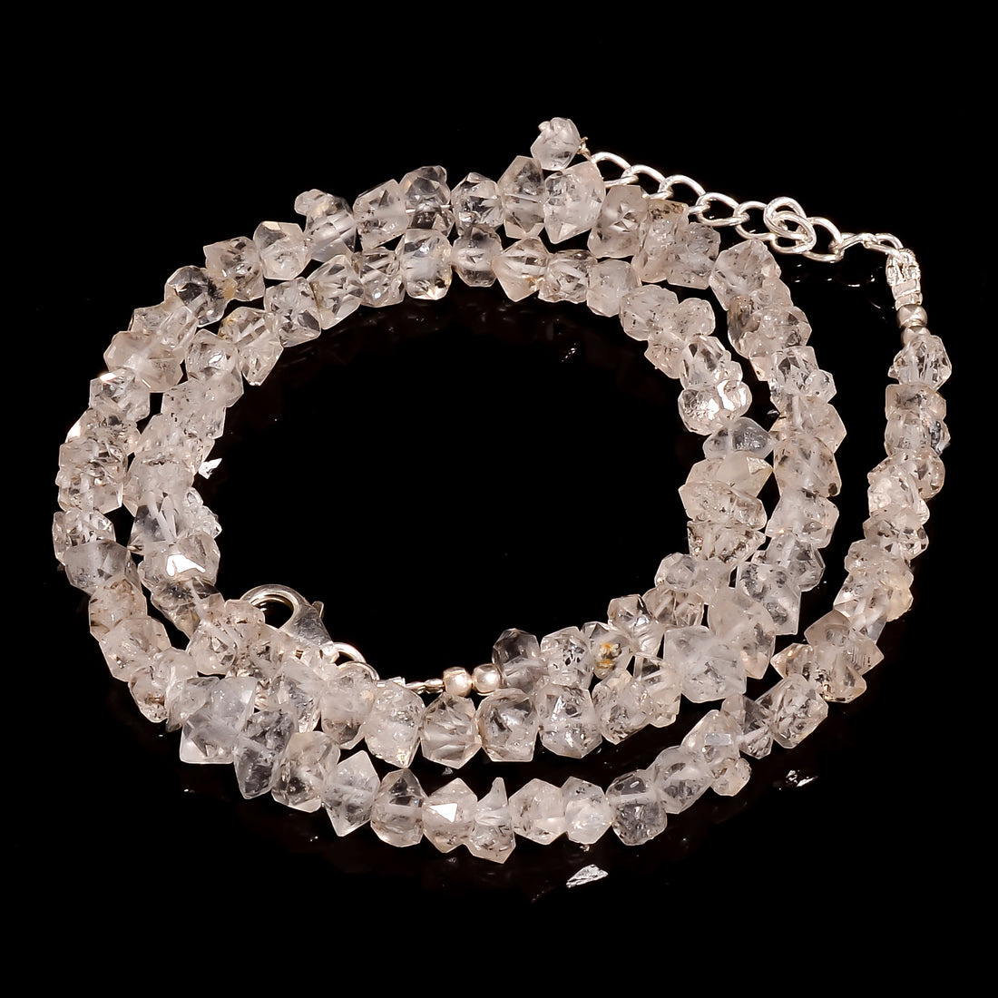 Herkimer Diamond Natural Gemstone Fancy Shape Faceted Beads Necklace 17-19" ,6X4 8X3 mm 101 Ct. YN-192