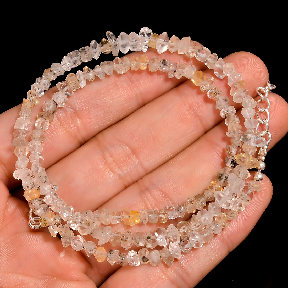 Herkimer Diamond Natural Gemstone Fancy Shape Faceted Beads Necklace 17-19" ,5X2 8X3 mm 56 Ct. YN-194