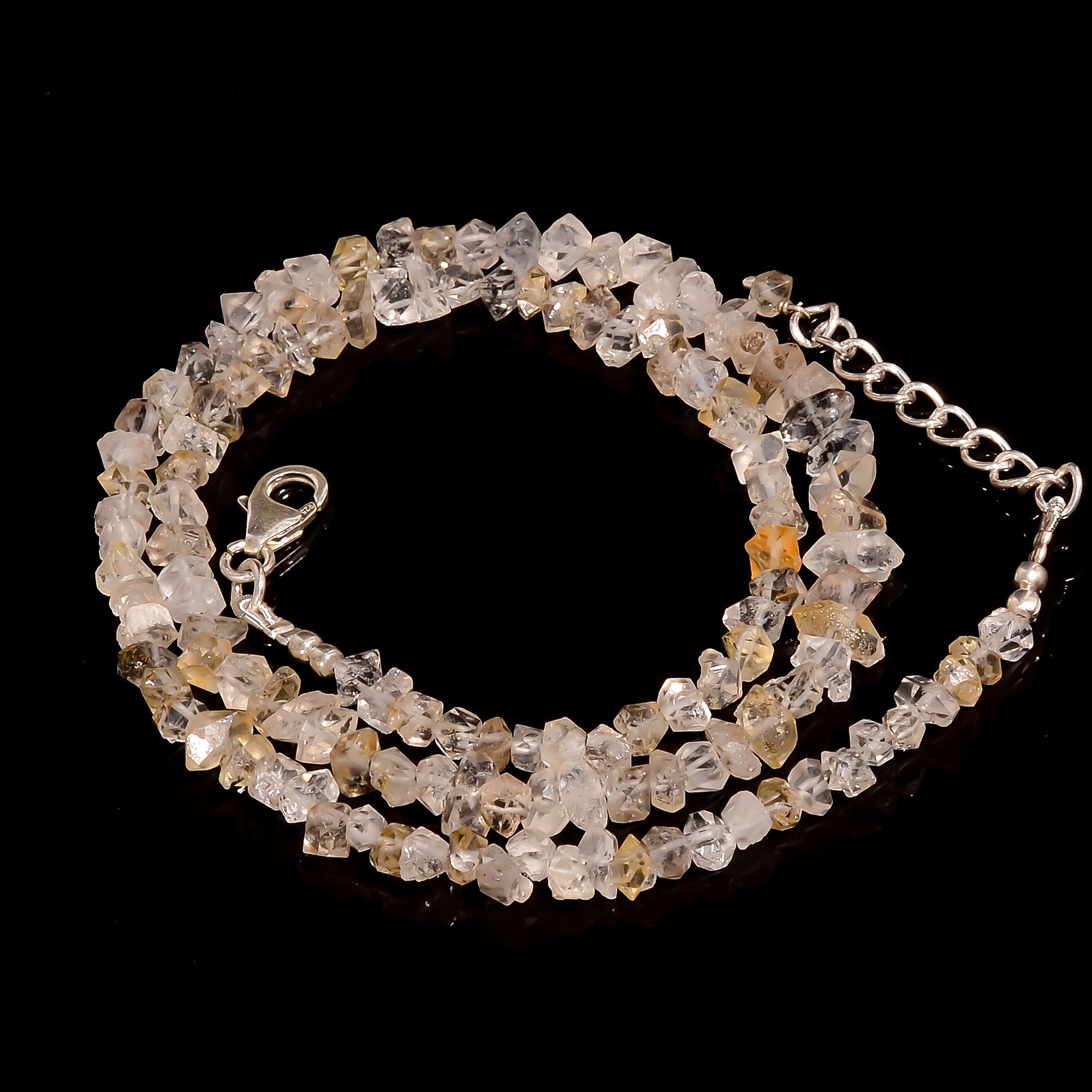 Herkimer Diamond Natural Gemstone Fancy Shape Faceted Beads Necklace 17-19" ,4X2 7X3 mm 68 Ct. YN-196