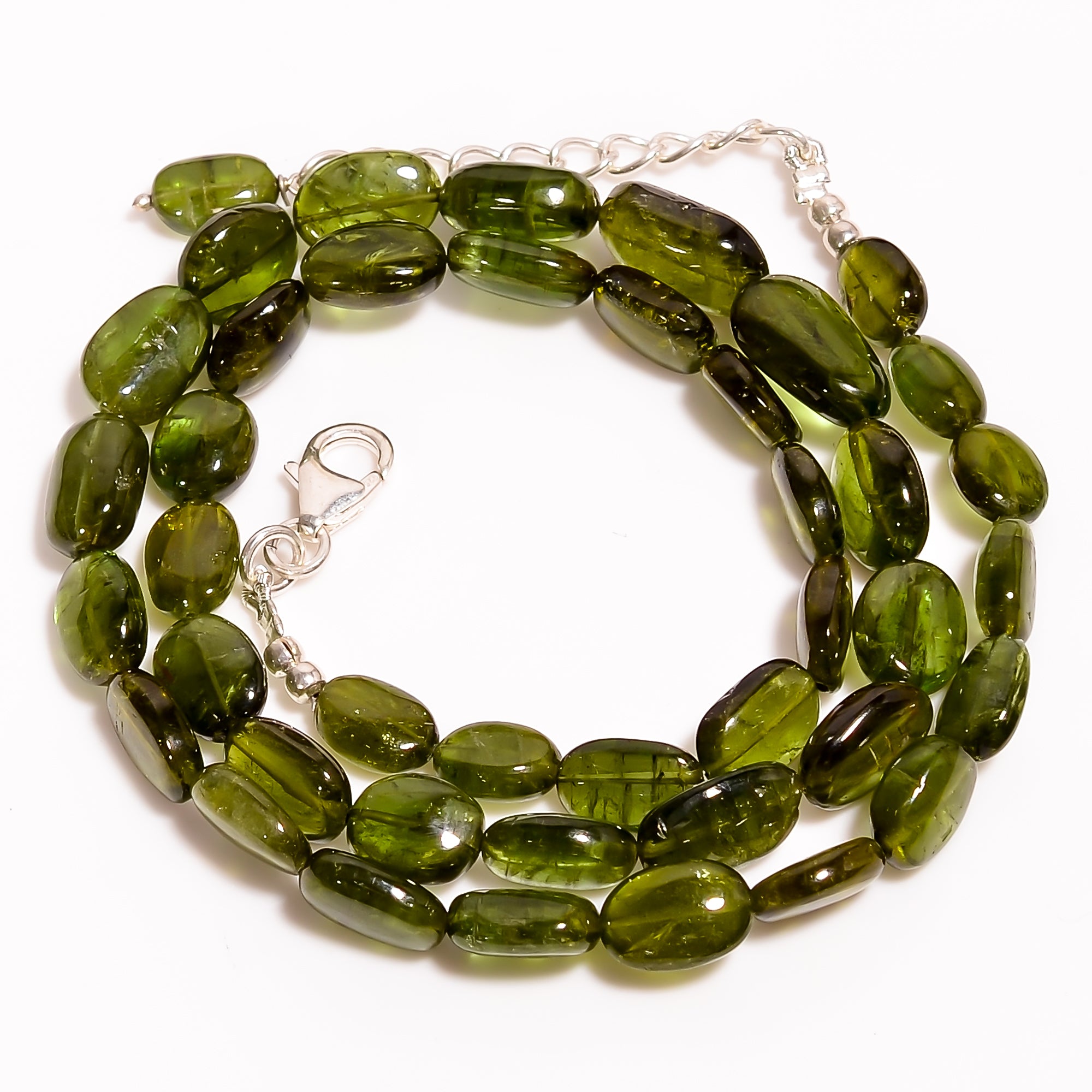 Green Tourmaline Natural Gemstone Oval Shape Smooth Beads Necklace 17-19" ,8X6 13X8 mm 113 Ct. YN-198