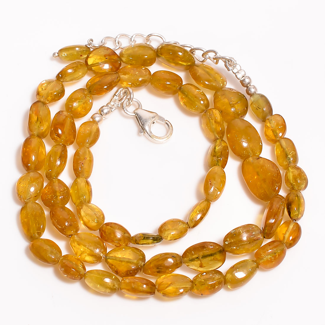 Yellow Tourmaline Natural Gemstone Oval Shape Smooth Beads Necklace 17-19" ,6X5 10X7 mm 96.5 Ct. YN-200