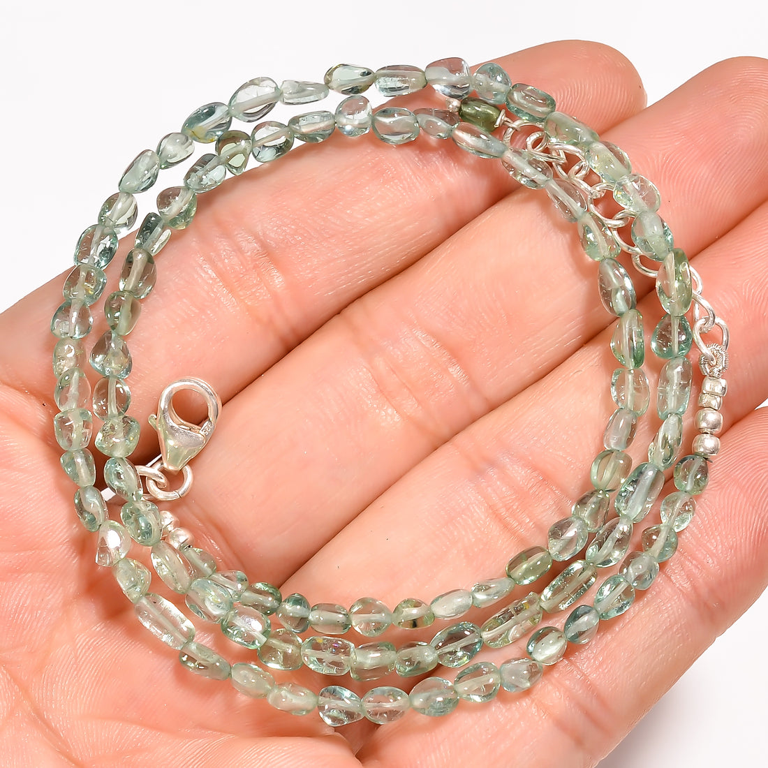 Green Tourmaline Natural Gemstone Oval Shape Smooth Beads Necklace 17-19" ,3X3 5X3 mm 47 Ct. YN-203