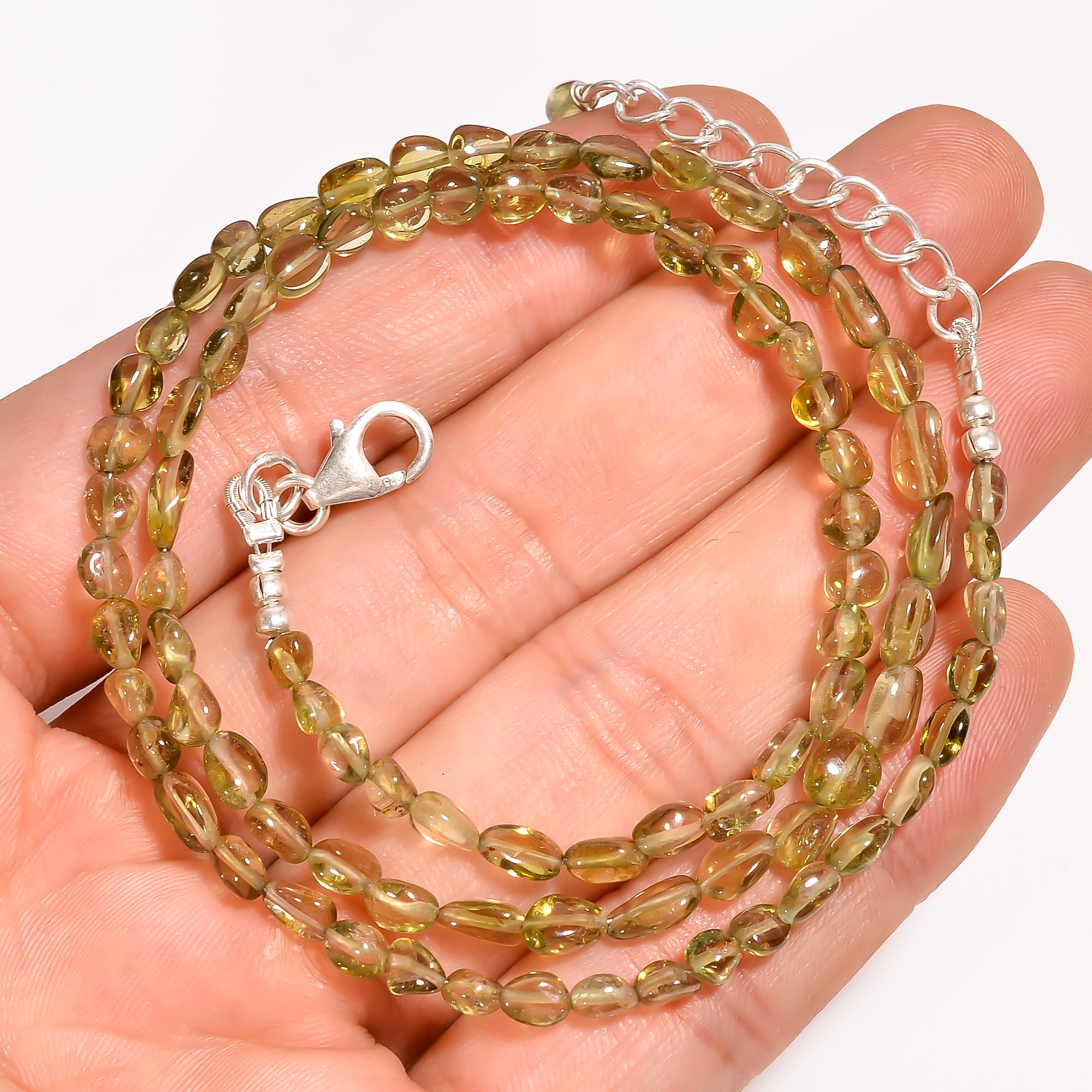 Green Tourmaline Natural Gemstone Oval Shape Smooth Beads Necklace 17-19" ,3X3 7X4 mm 45.5 Ct. YN-204