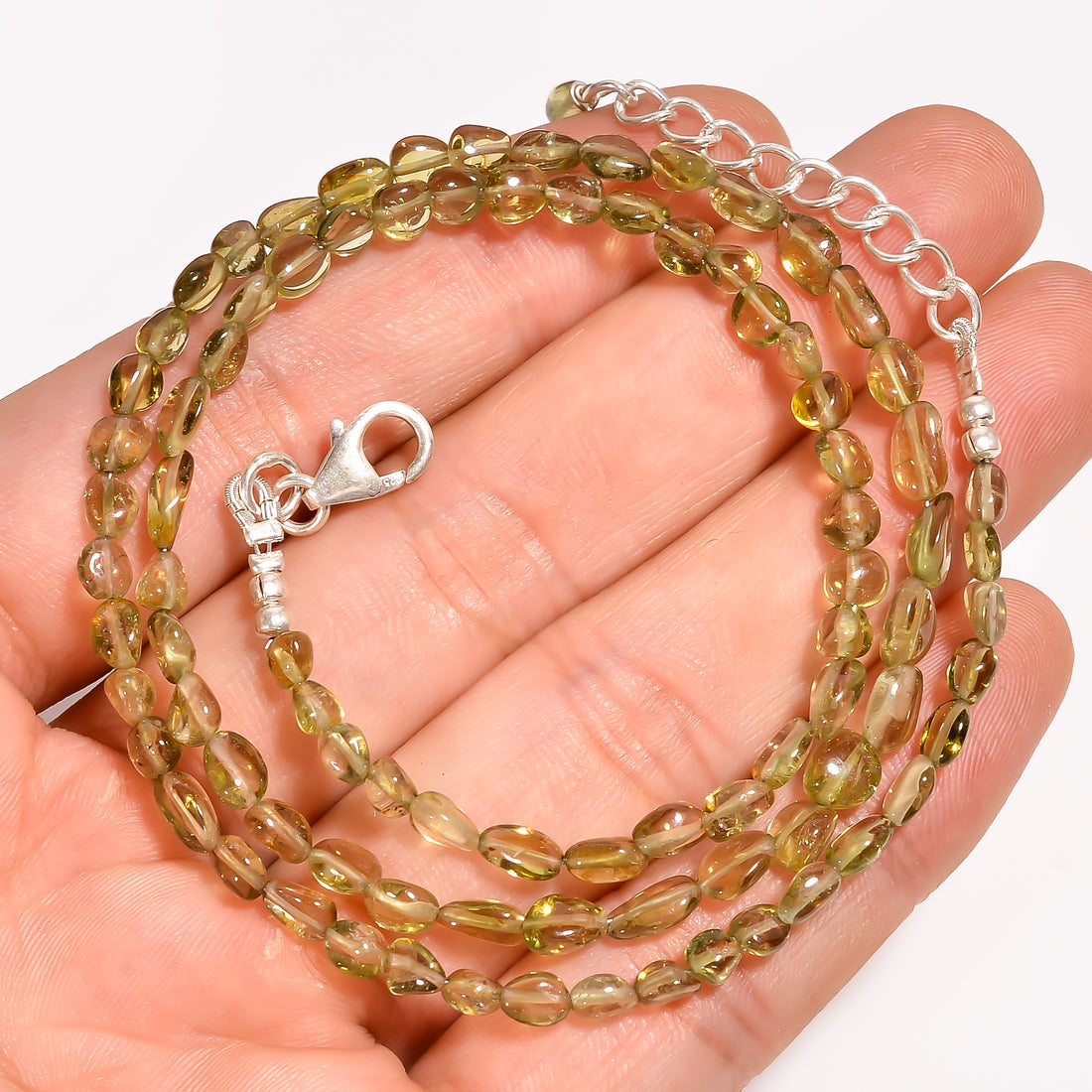 Green Tourmaline Natural Gemstone Oval Shape Smooth Beads Necklace 17-19" ,3X3 7X4 mm 45.5 Ct. YN-204