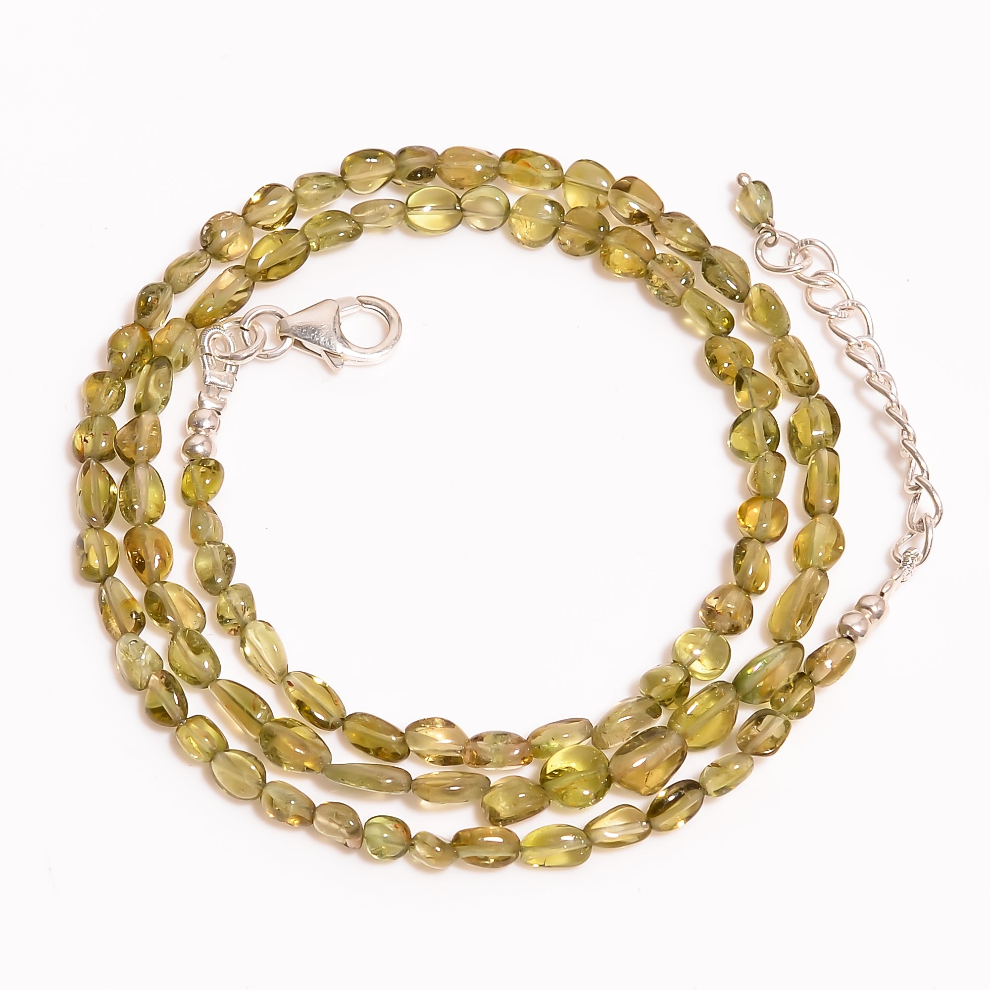 Green Tourmaline Natural Gemstone Oval Shape Smooth Beads Necklace 17-19" ,3X3 7X4 mm 45.5 Ct. YN-204