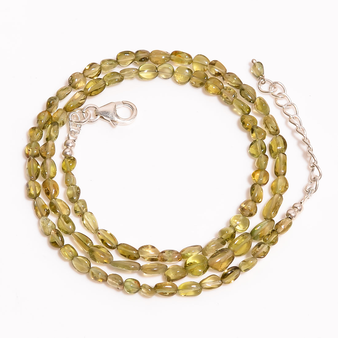Green Tourmaline Natural Gemstone Oval Shape Smooth Beads Necklace 17-19" ,3X3 7X4 mm 45.5 Ct. YN-204