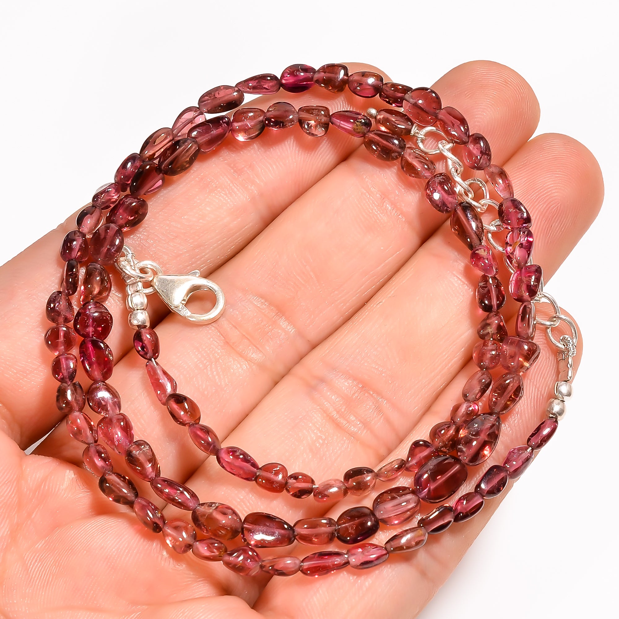 Pink Tourmaline Natural Gemstone Oval Shape Smooth Beads Necklace 17-19" ,3X3 7X5 mm 46 Ct. YN-205