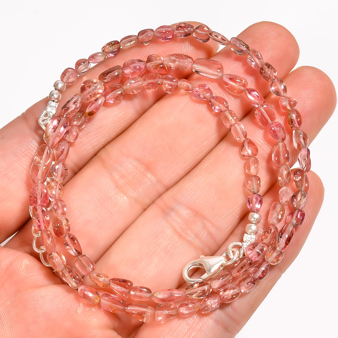 Pink Tourmaline Natural Gemstone Oval Shape Smooth Beads Necklace 17-19" ,3X3 8X4 mm 46 Ct. YN-206