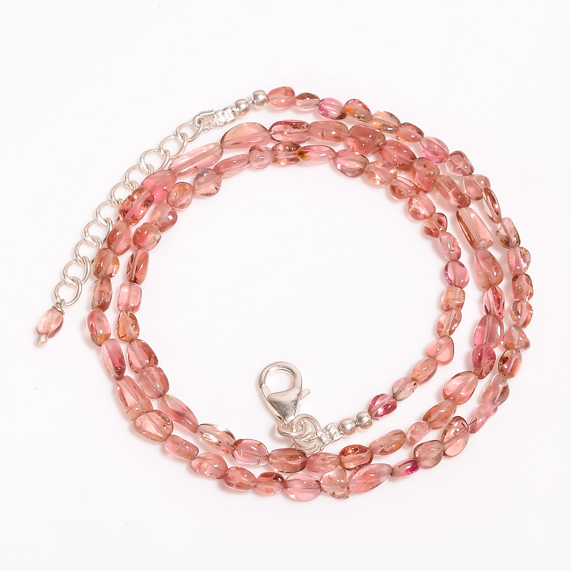 Pink Tourmaline Natural Gemstone Oval Shape Smooth Beads Necklace 17-19" ,3X3 8X4 mm 46 Ct. YN-206
