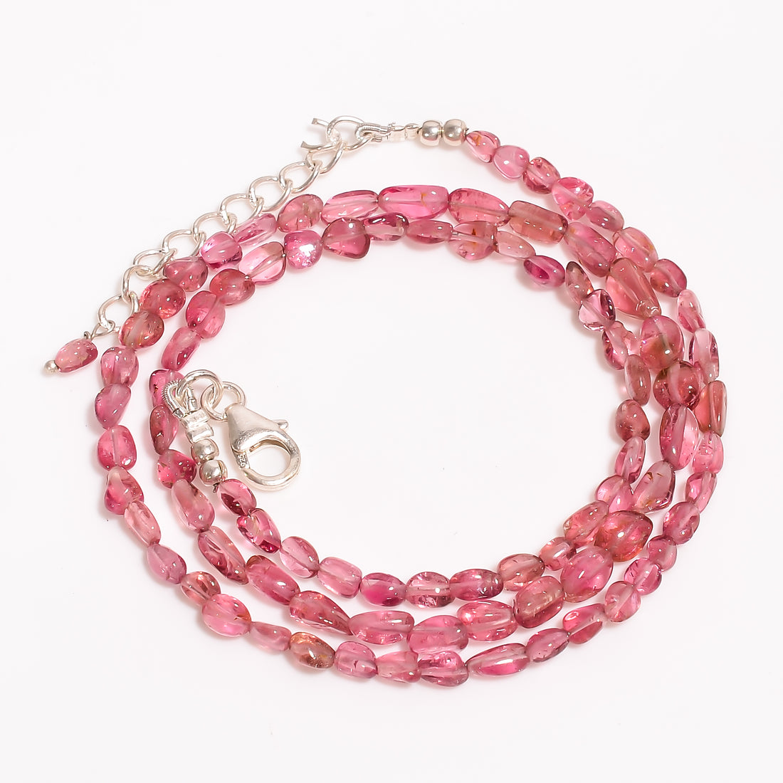 Pink Tourmaline Natural Gemstone Oval Shape Smooth Beads Necklace 17-19" ,3X3 7X4 mm 45 Ct. YN-207