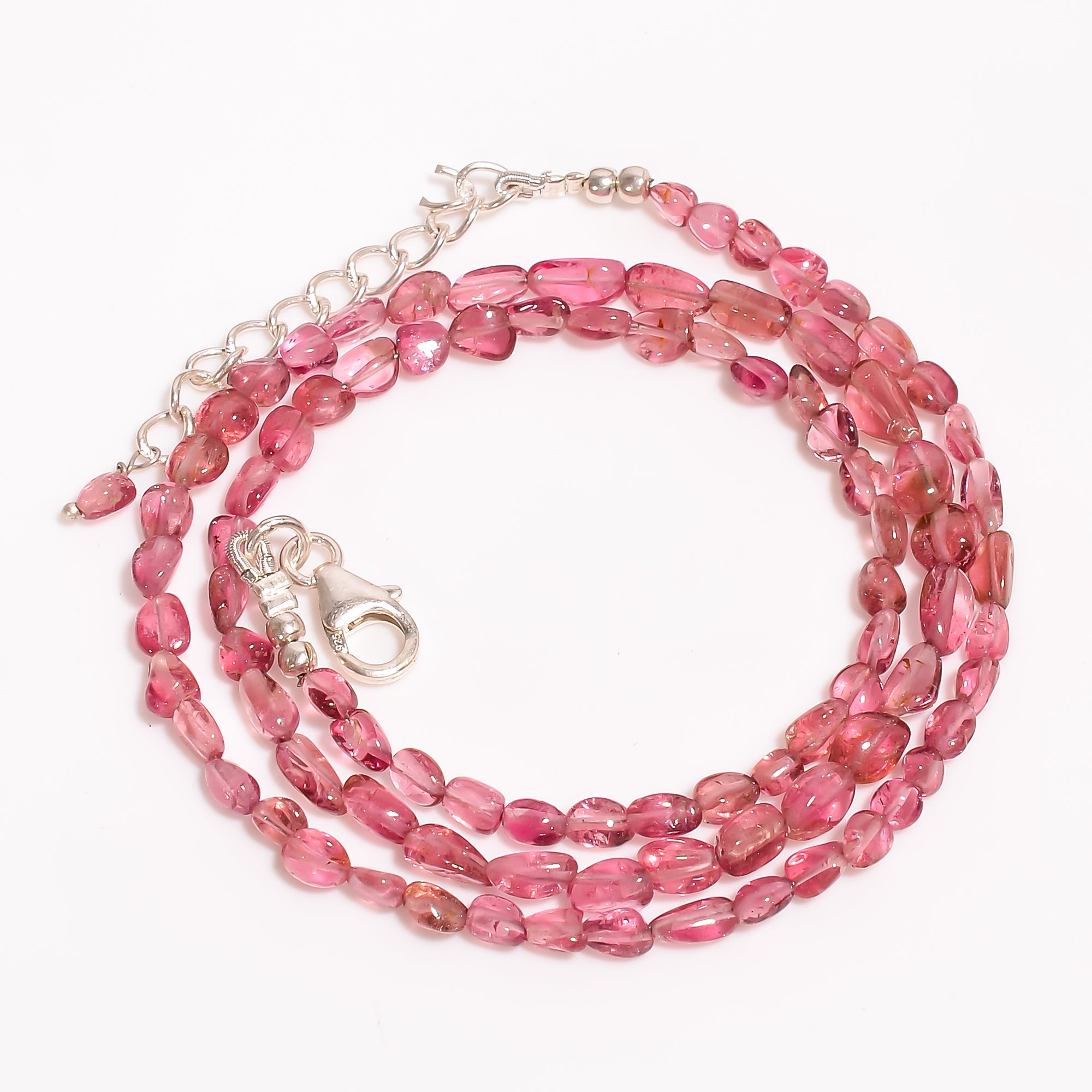 Pink Tourmaline Natural Gemstone Oval Shape Smooth Beads Necklace 17-19" ,3X3 7X4 mm 45 Ct. YN-207
