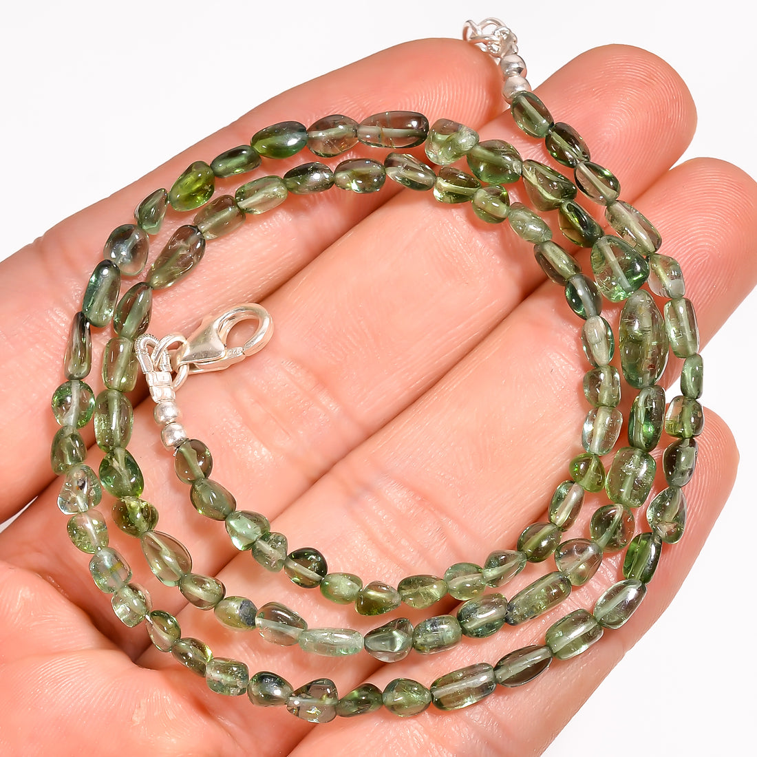 Green Tourmaline Natural Gemstone Oval Shape Smooth Beads Necklace 17-19" ,3X3 9X6 mm 46 Ct. YN-208