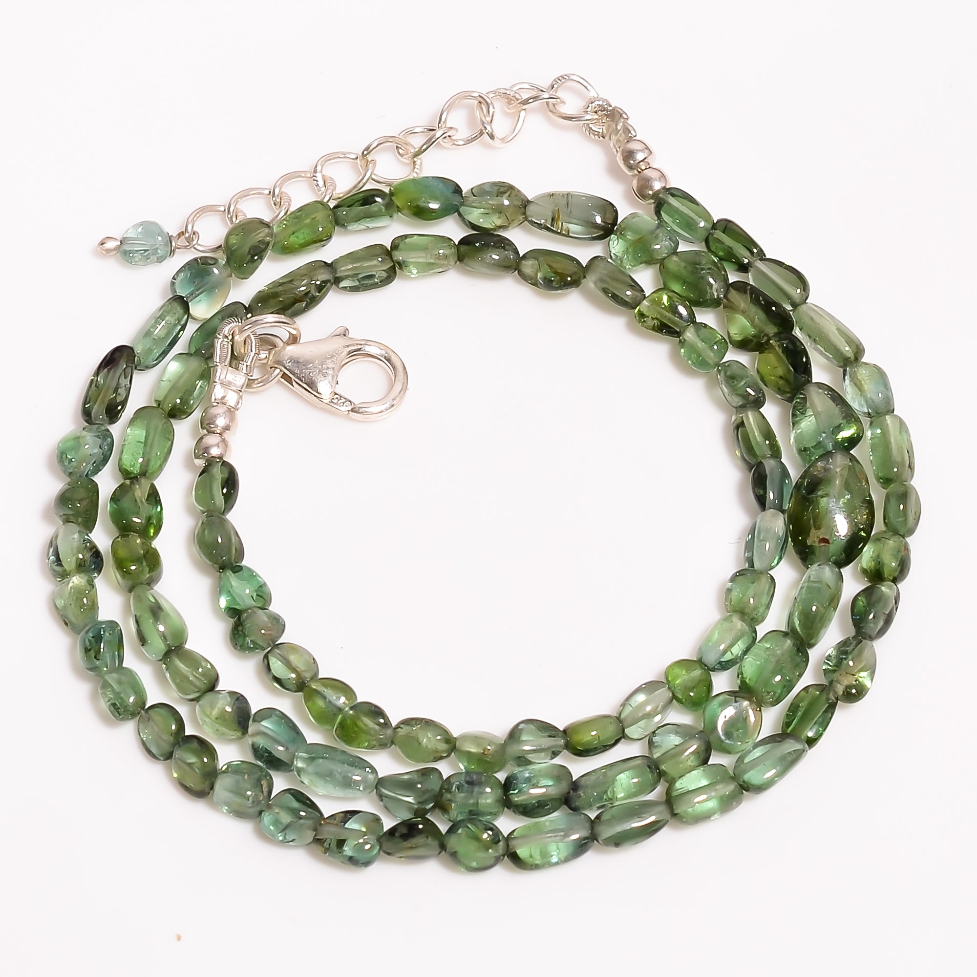 Green Tourmaline Natural Gemstone Oval Shape Smooth Beads Necklace 17-19" ,3X3 9X6 mm 46 Ct. YN-208