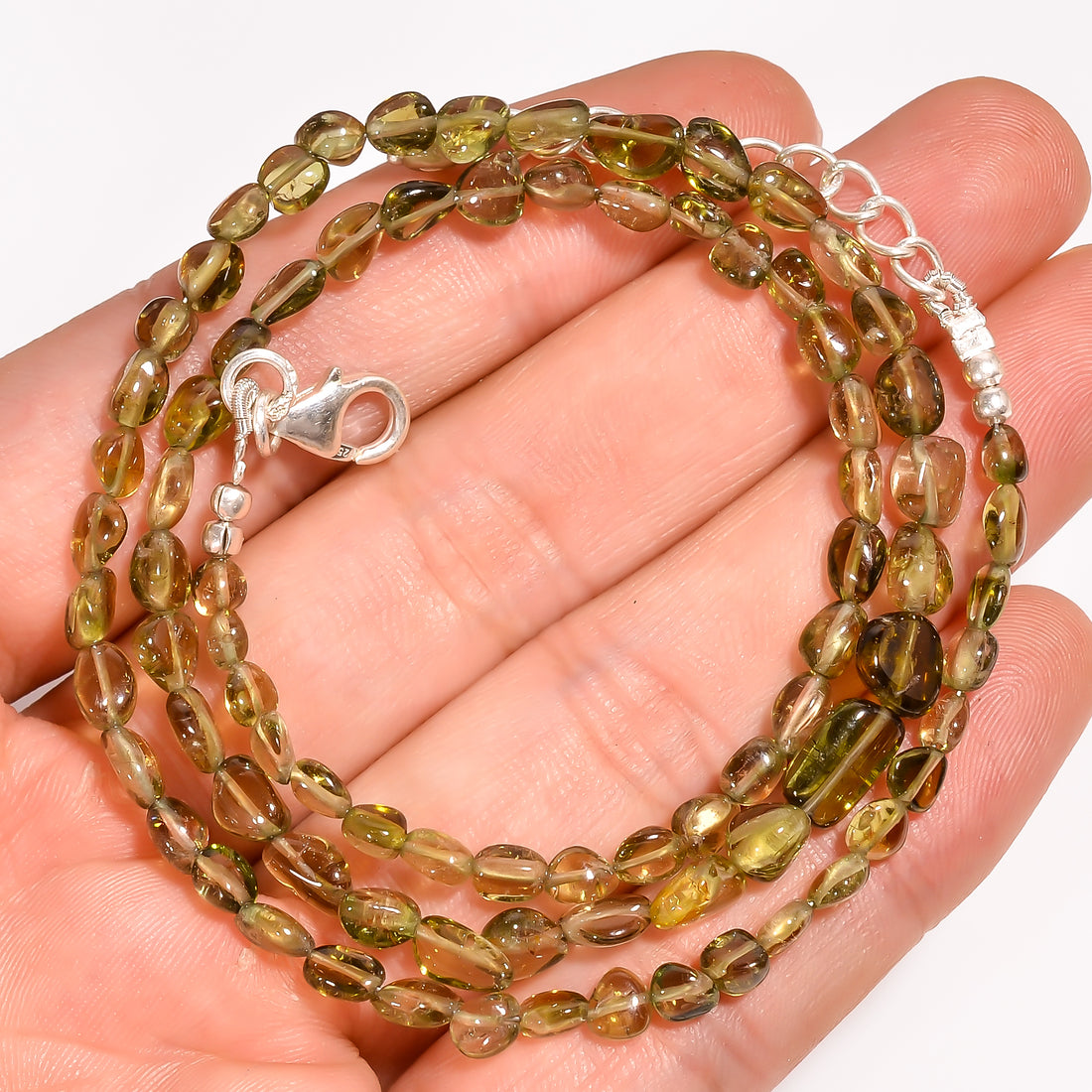 Green Tourmaline Natural Gemstone Tumbled Shape Smooth Beads Necklace 17-19" ,3X3 3X5 mm 51 Ct. YN-210