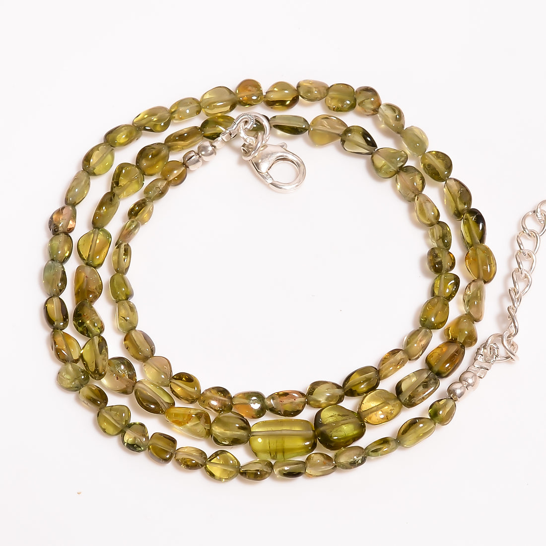 Green Tourmaline Natural Gemstone Tumbled Shape Smooth Beads Necklace 17-19" ,3X3 3X5 mm 51 Ct. YN-210