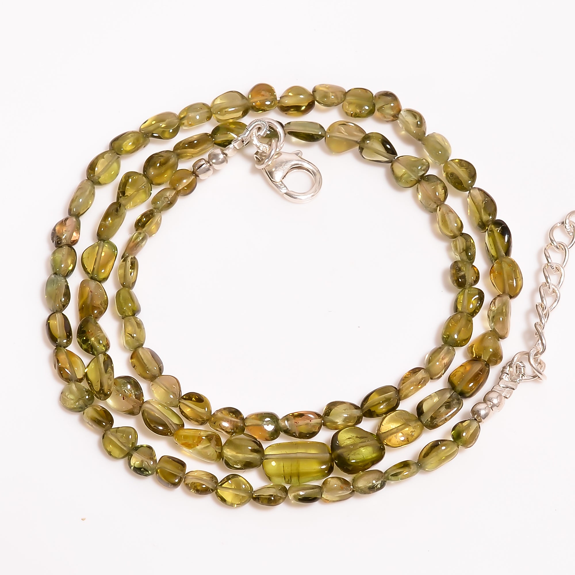 Green Tourmaline Natural Gemstone Tumbled Shape Smooth Beads Necklace 17-19" ,3X3 3X5 mm 51 Ct. YN-210
