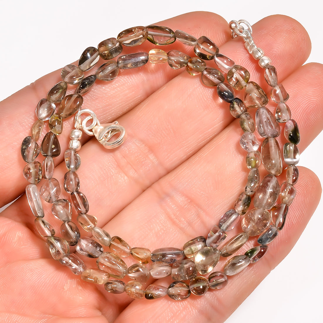 Brown Tourmaline Natural Gemstone Tumbled Shape Smooth Beads Necklace 17-19" ,4X3 8X4 mm 56.5 Ct. YN-211