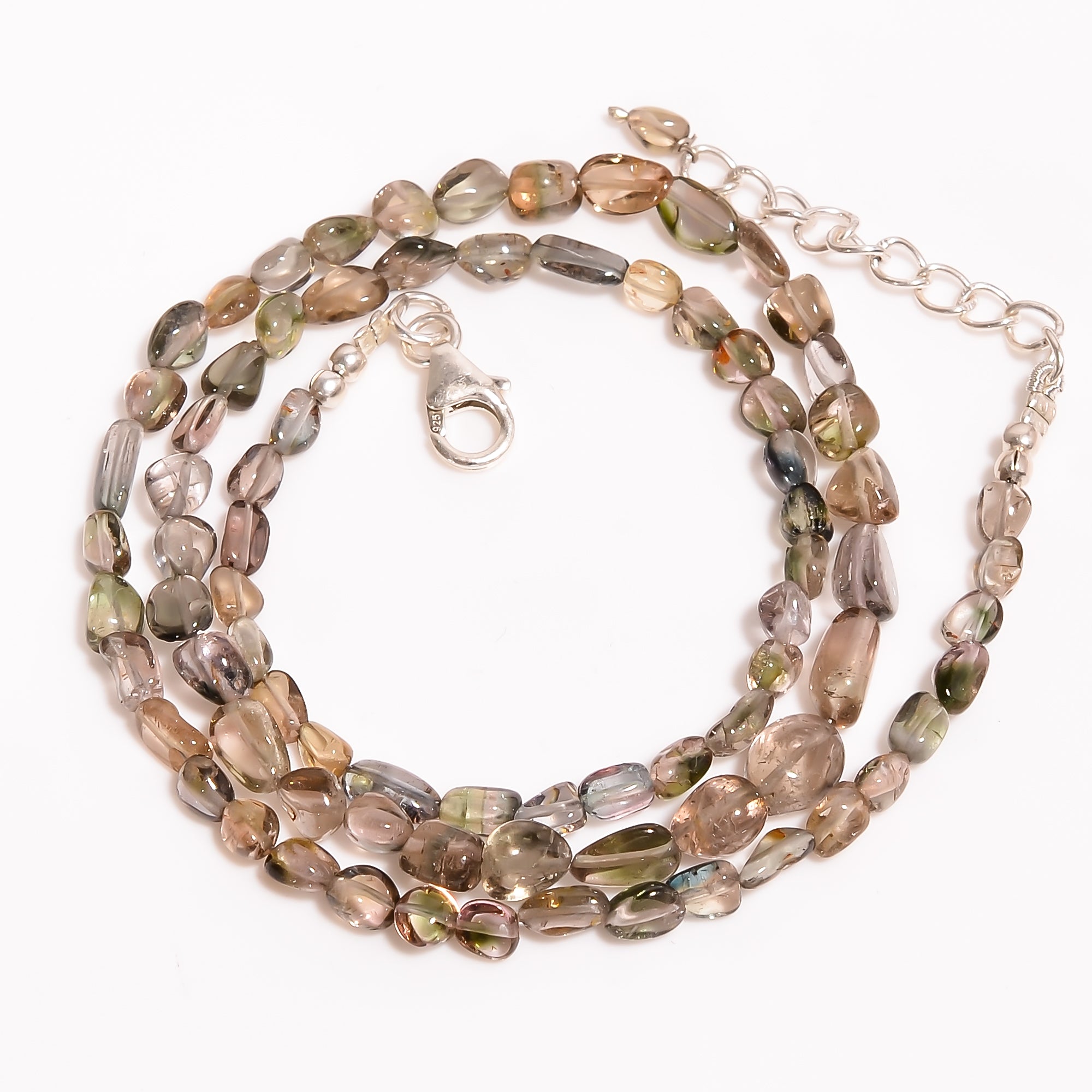Brown Tourmaline Natural Gemstone Tumbled Shape Smooth Beads Necklace 17-19" ,4X3 8X4 mm 56.5 Ct. YN-211